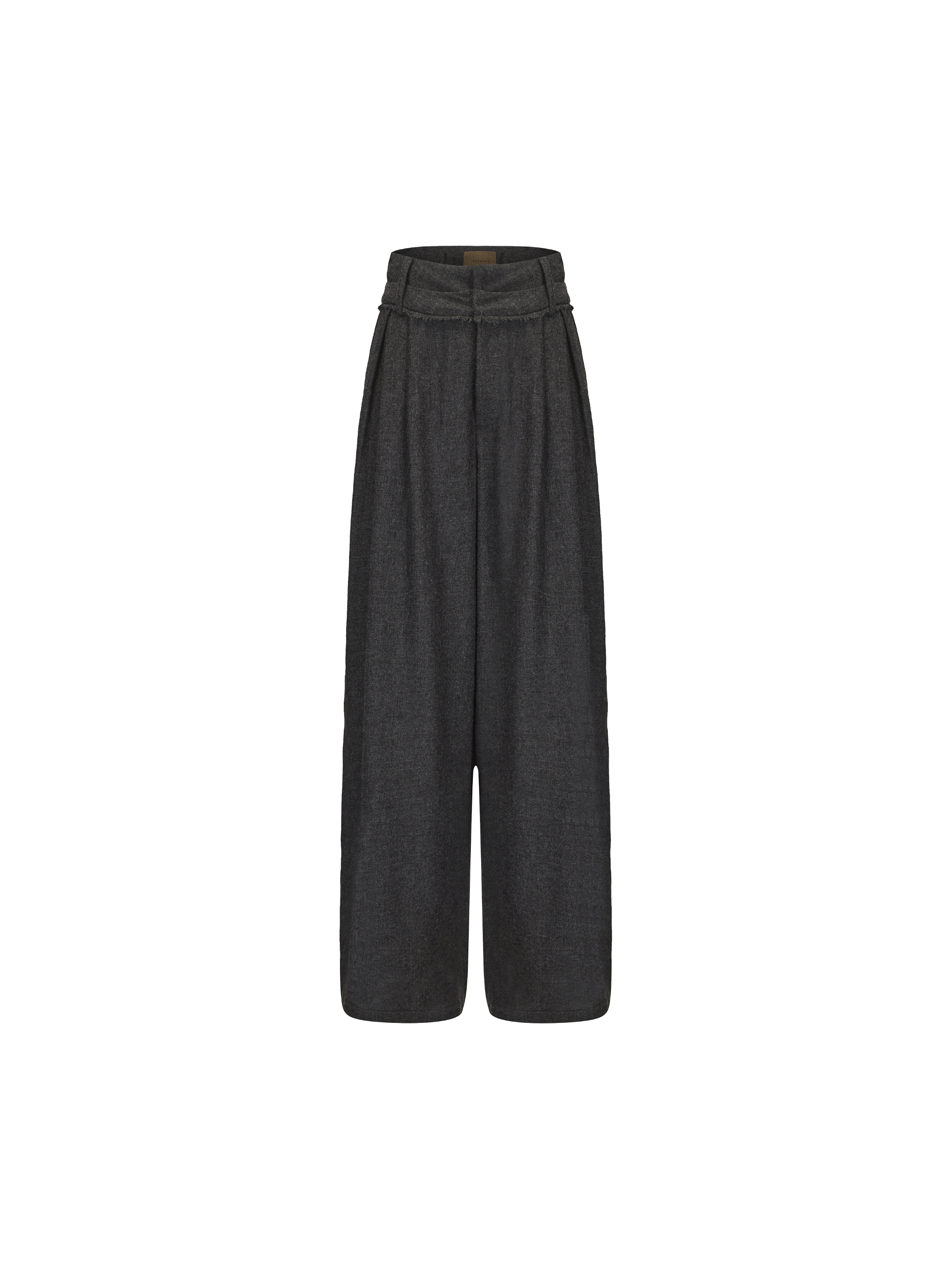 Dark Grey Wool Double-waistband Wide-leg Pants