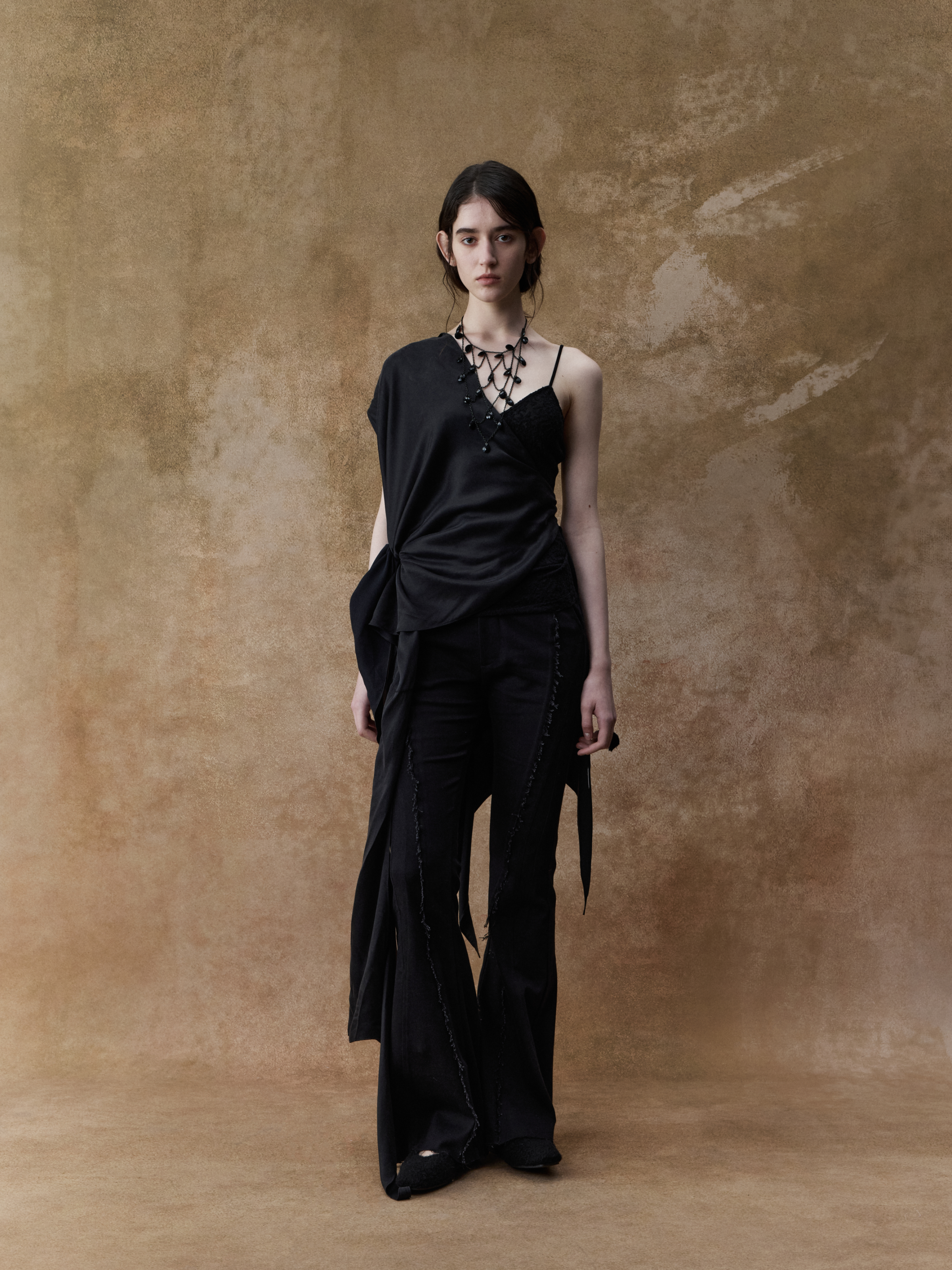 Black Stretch Fitted Panelled Long Pants