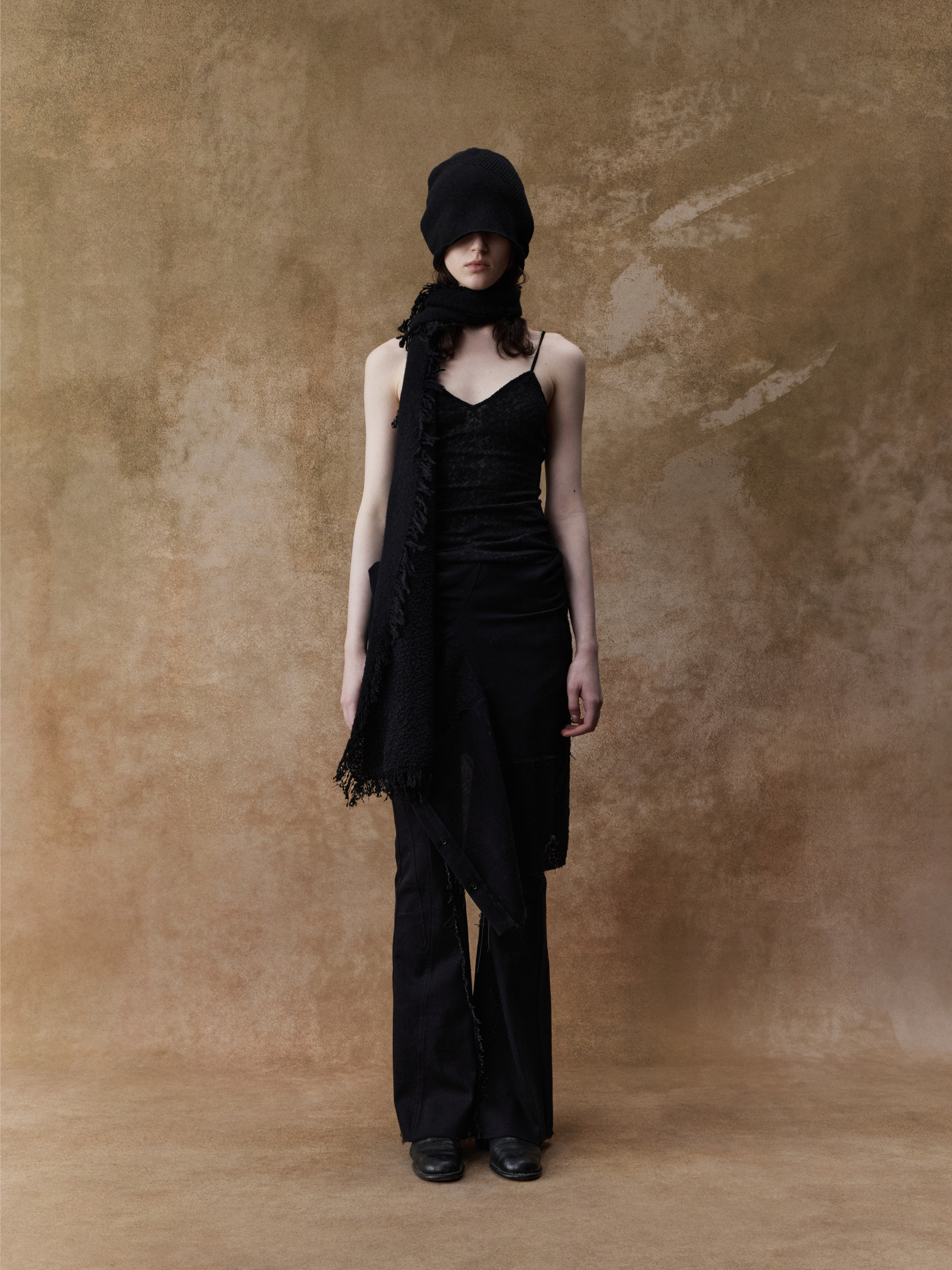 Black Stretch Fitted Panelled Long Pants