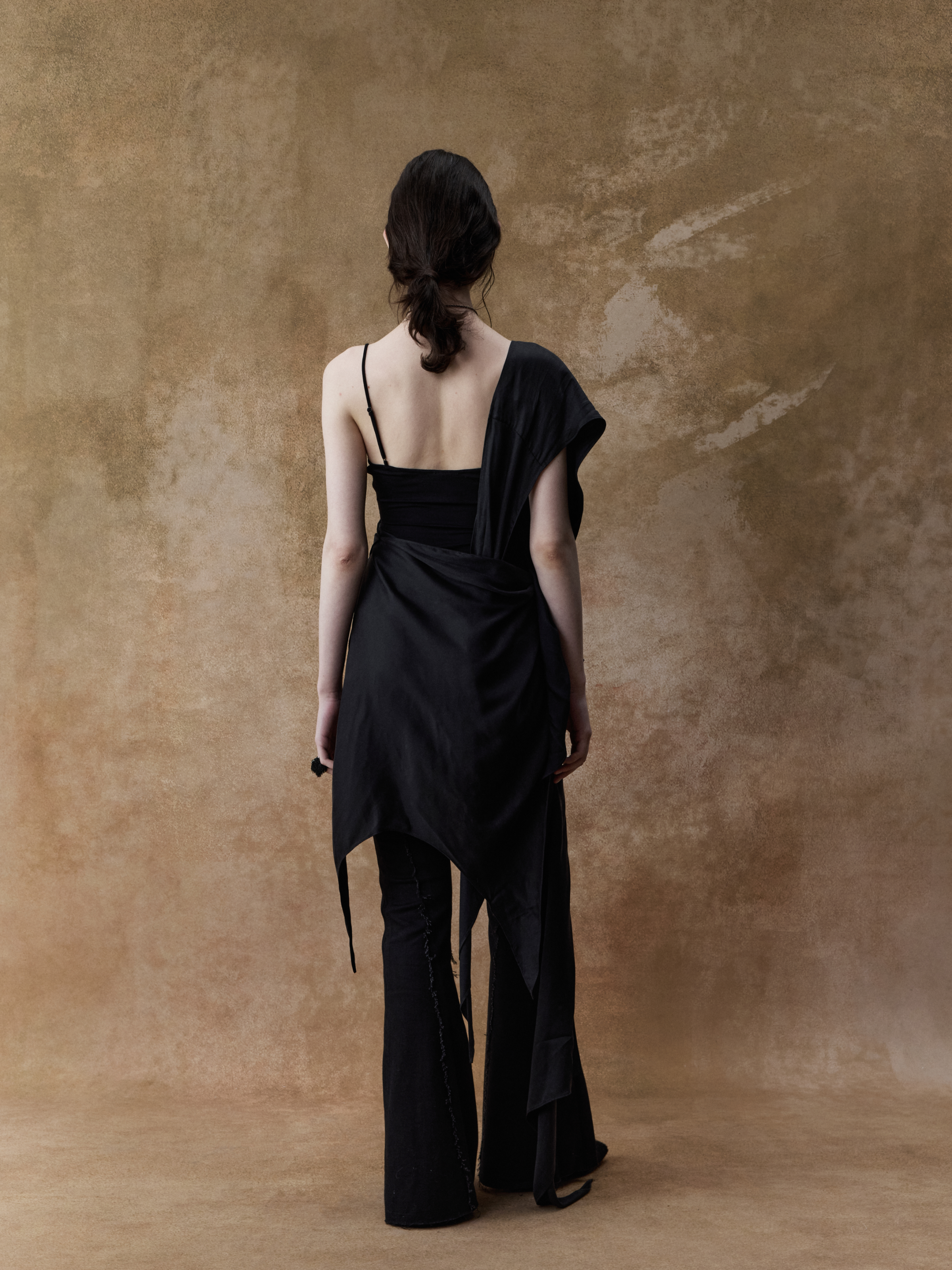 Black Stretch Fitted Panelled Long Pants