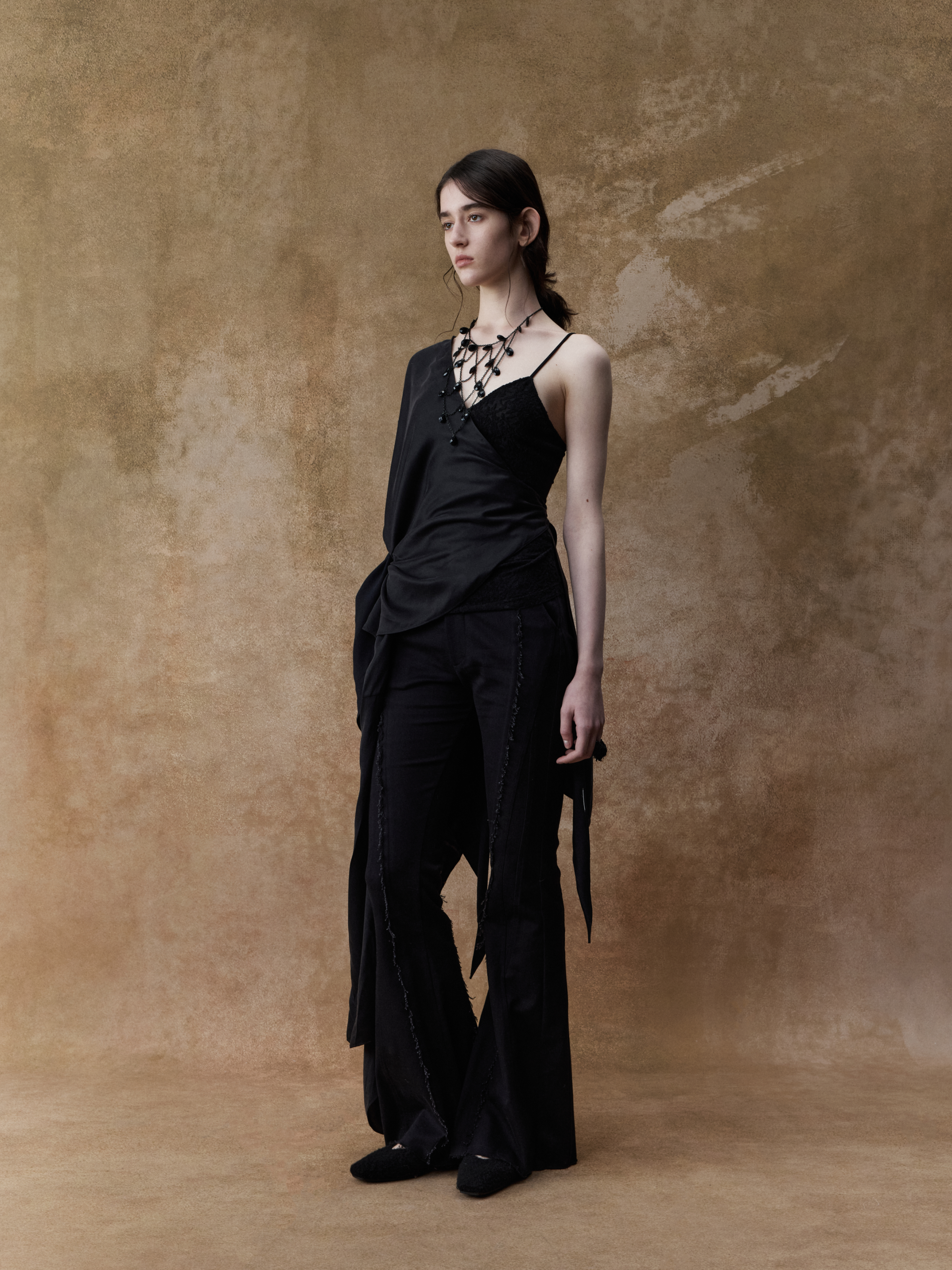 Black Stretch Fitted Panelled Long Pants