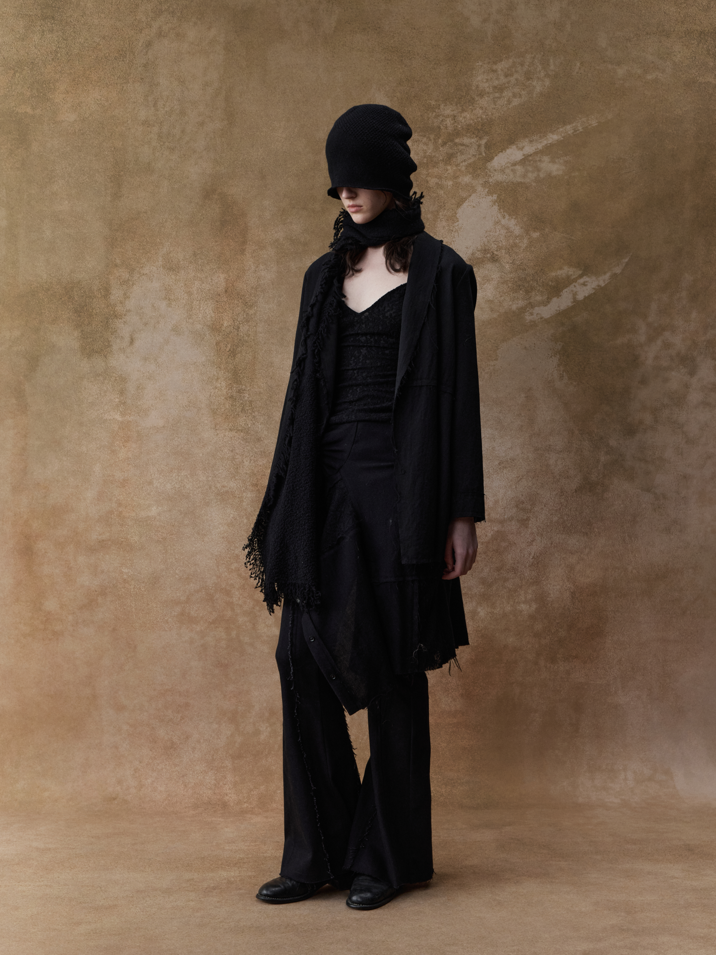 Black Panelled Frayed Edge Suit Cardigan
