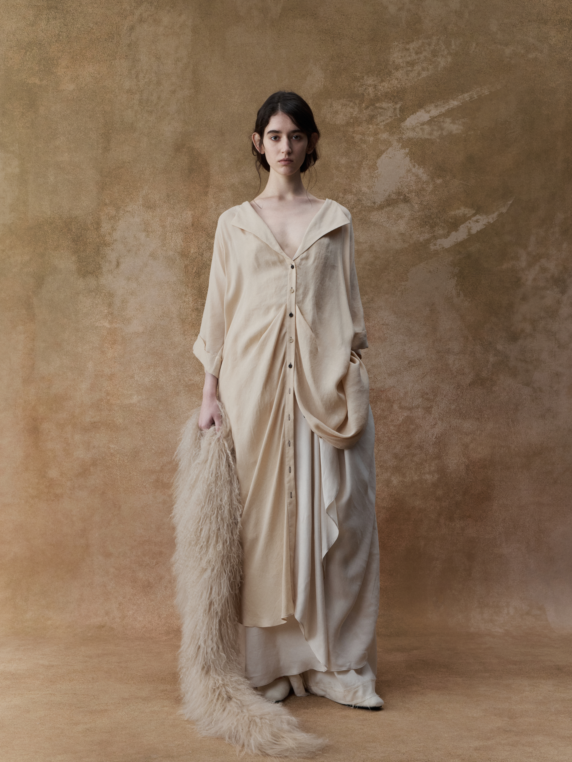 Nude Beige Dotted Long Shirt