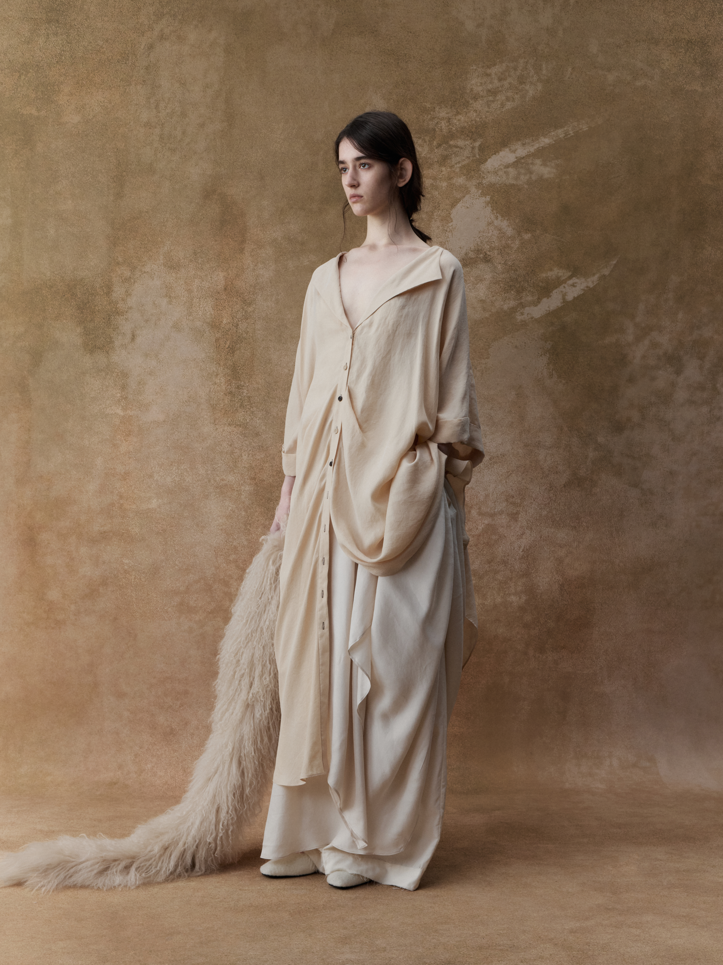 Nude Beige Dotted Long Shirt