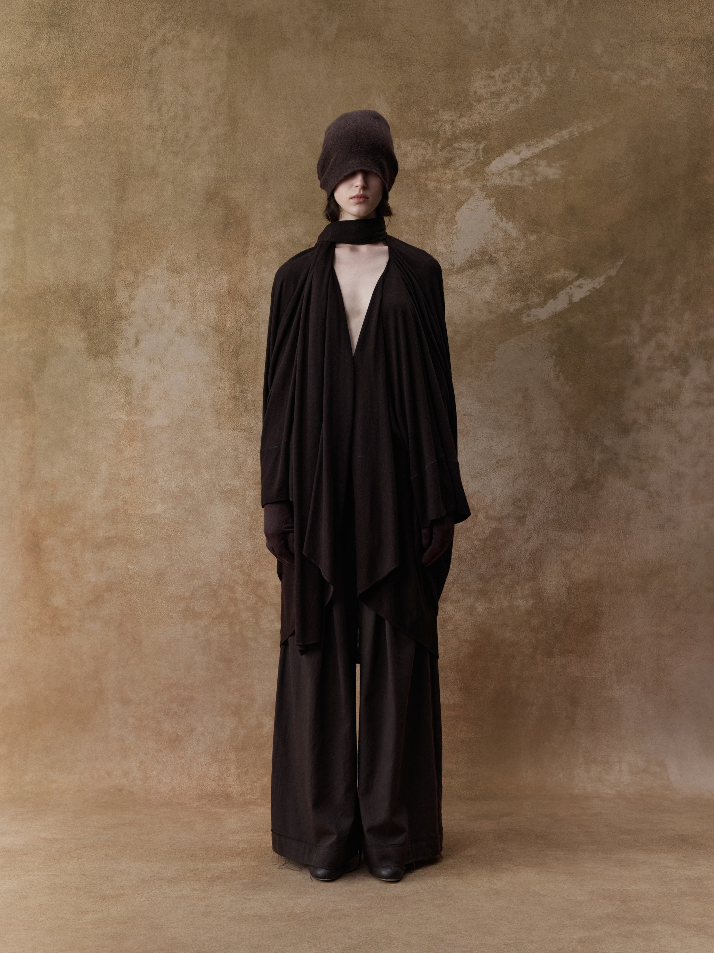 Dark Brown Structured Drape Knit Cardigan