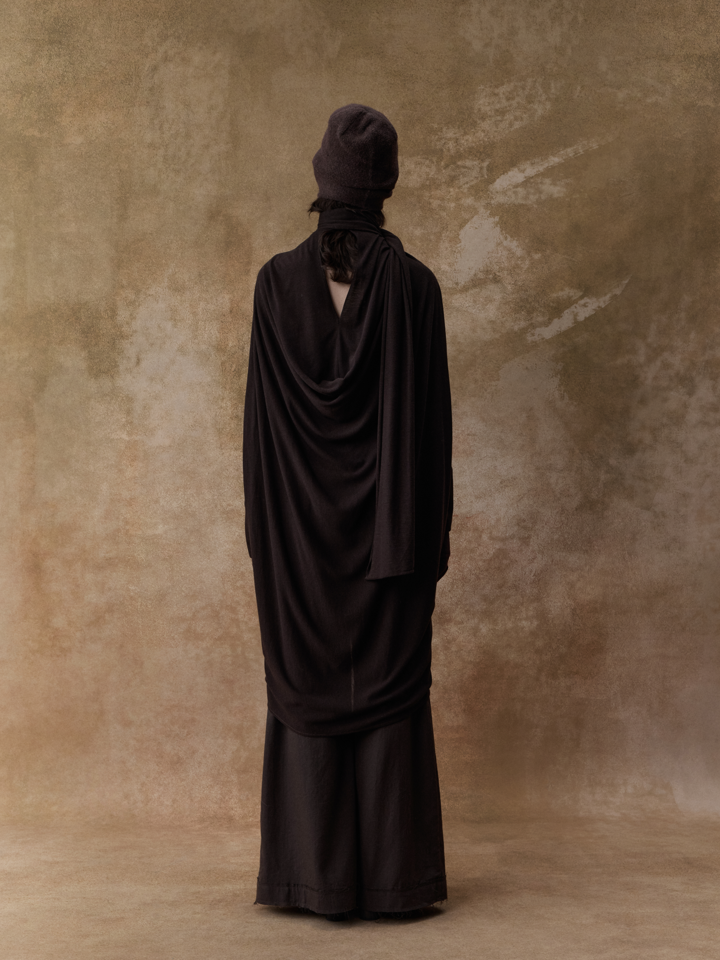 Dark Brown Structured Drape Knit Cardigan