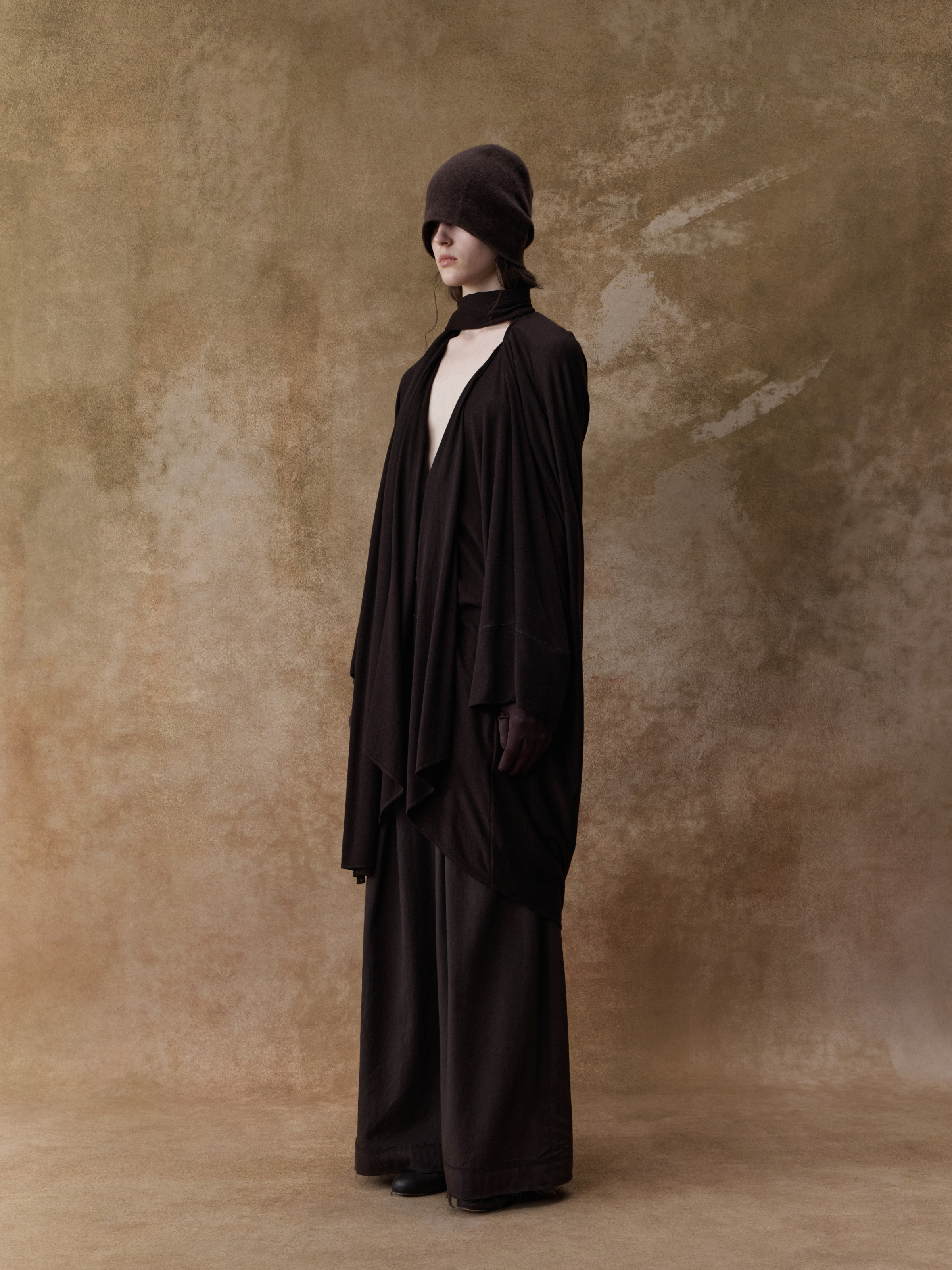 Dark Brown Structured Drape Knit Cardigan