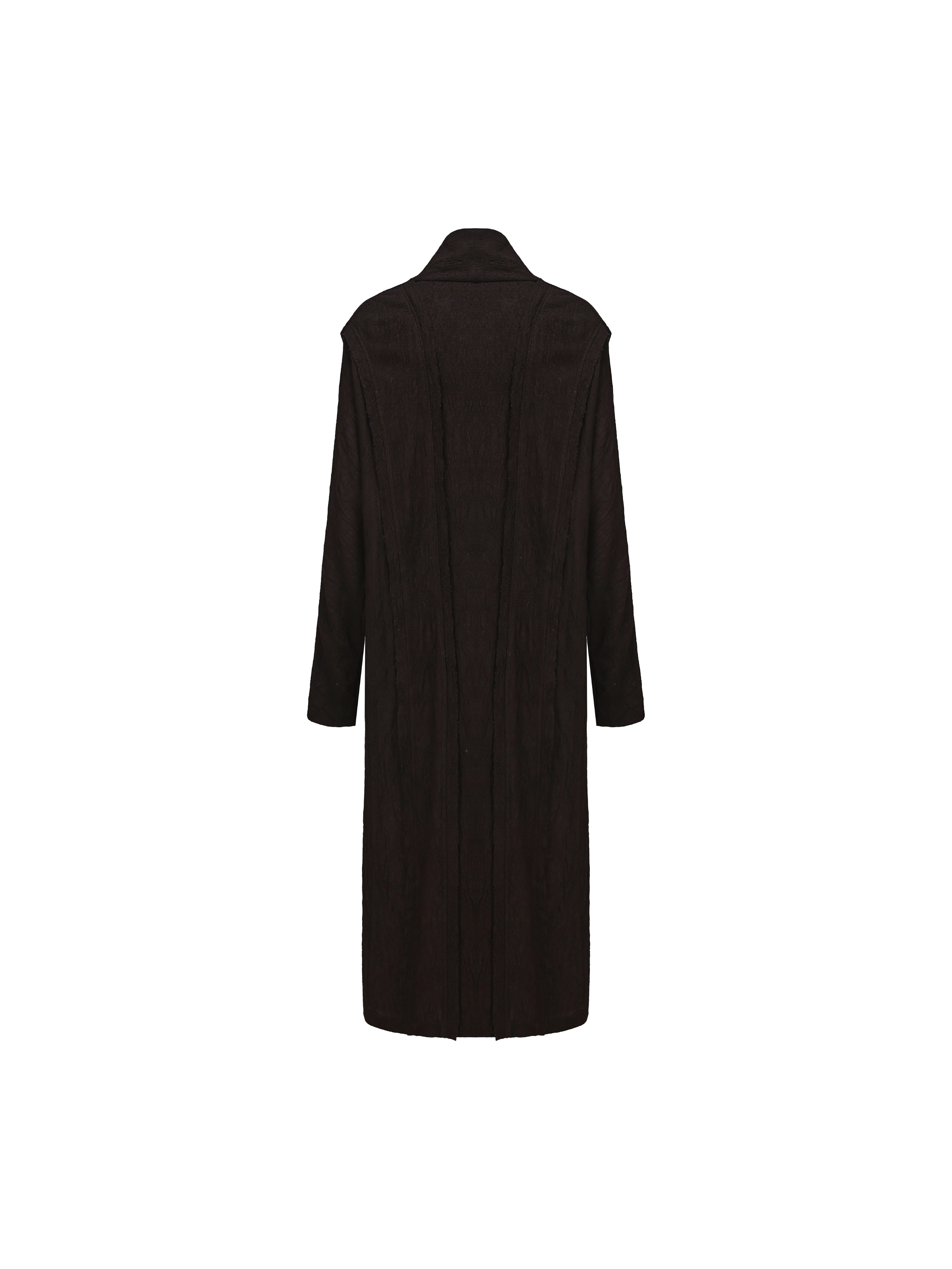 Dark Brown Textured Frayed Edge Long Cardigan