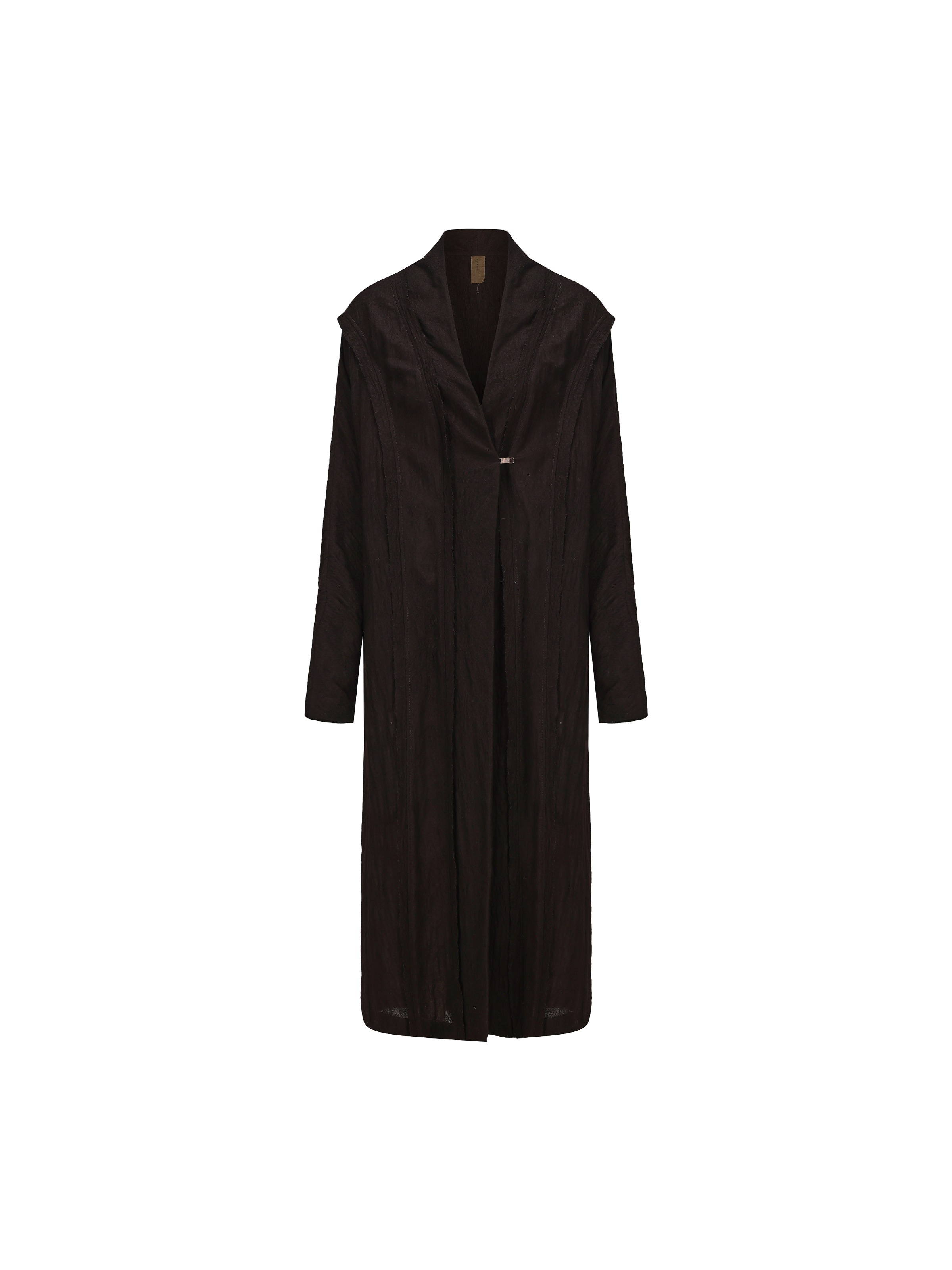 Dark Brown Textured Frayed Edge Long Cardigan