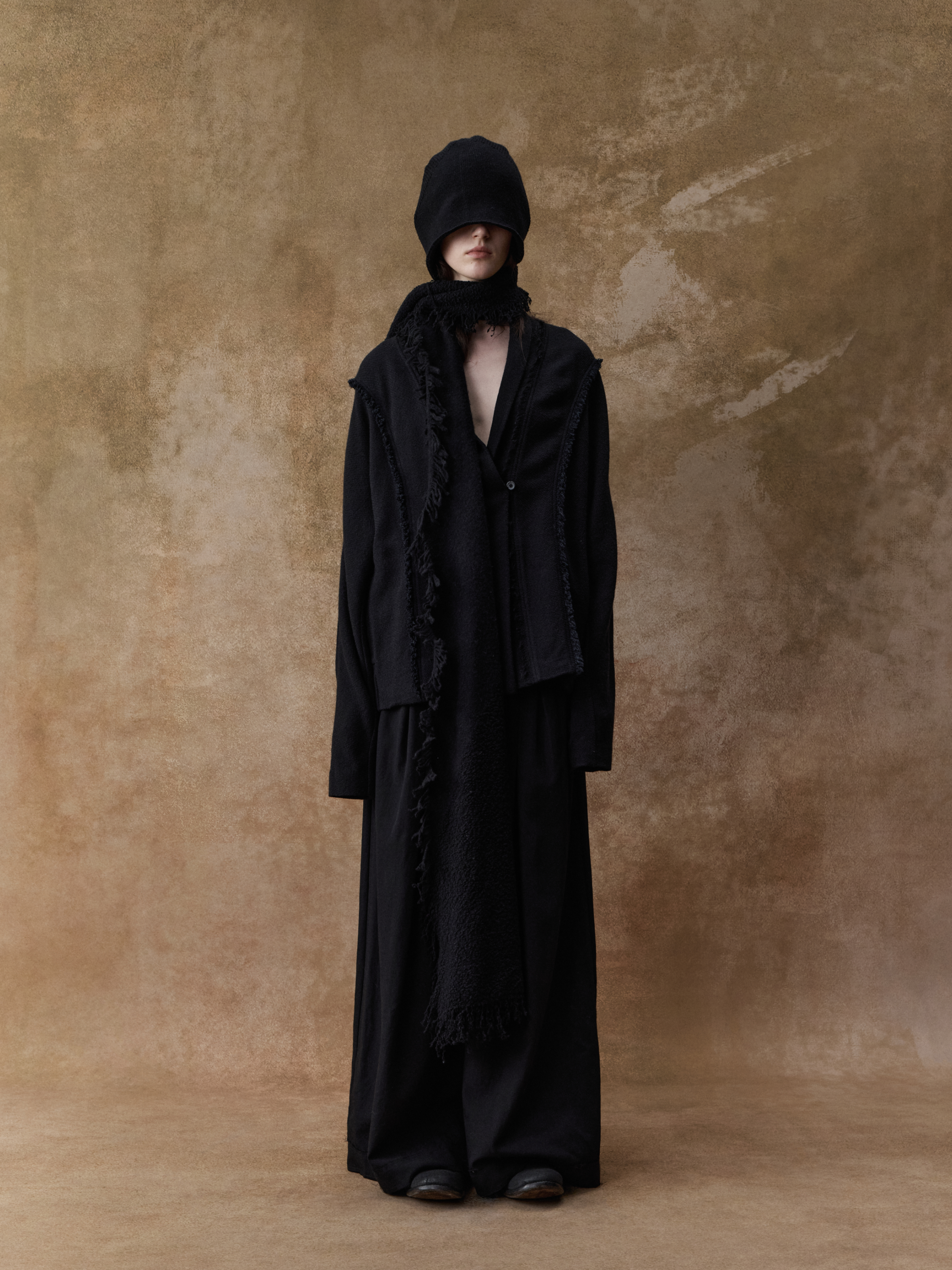 Black Diagonally Pleated Trousers