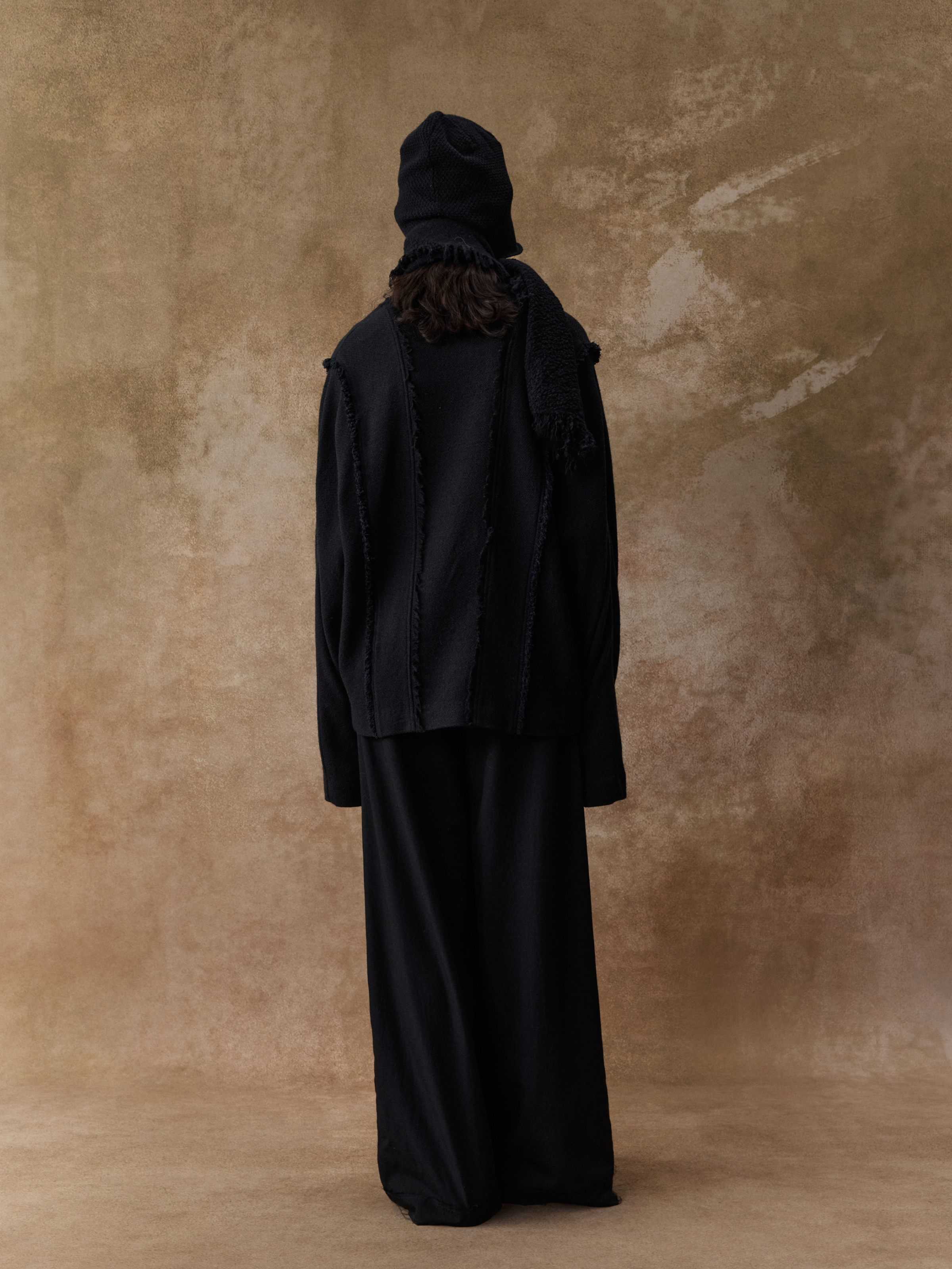 Black Diagonally Pleated Trousers