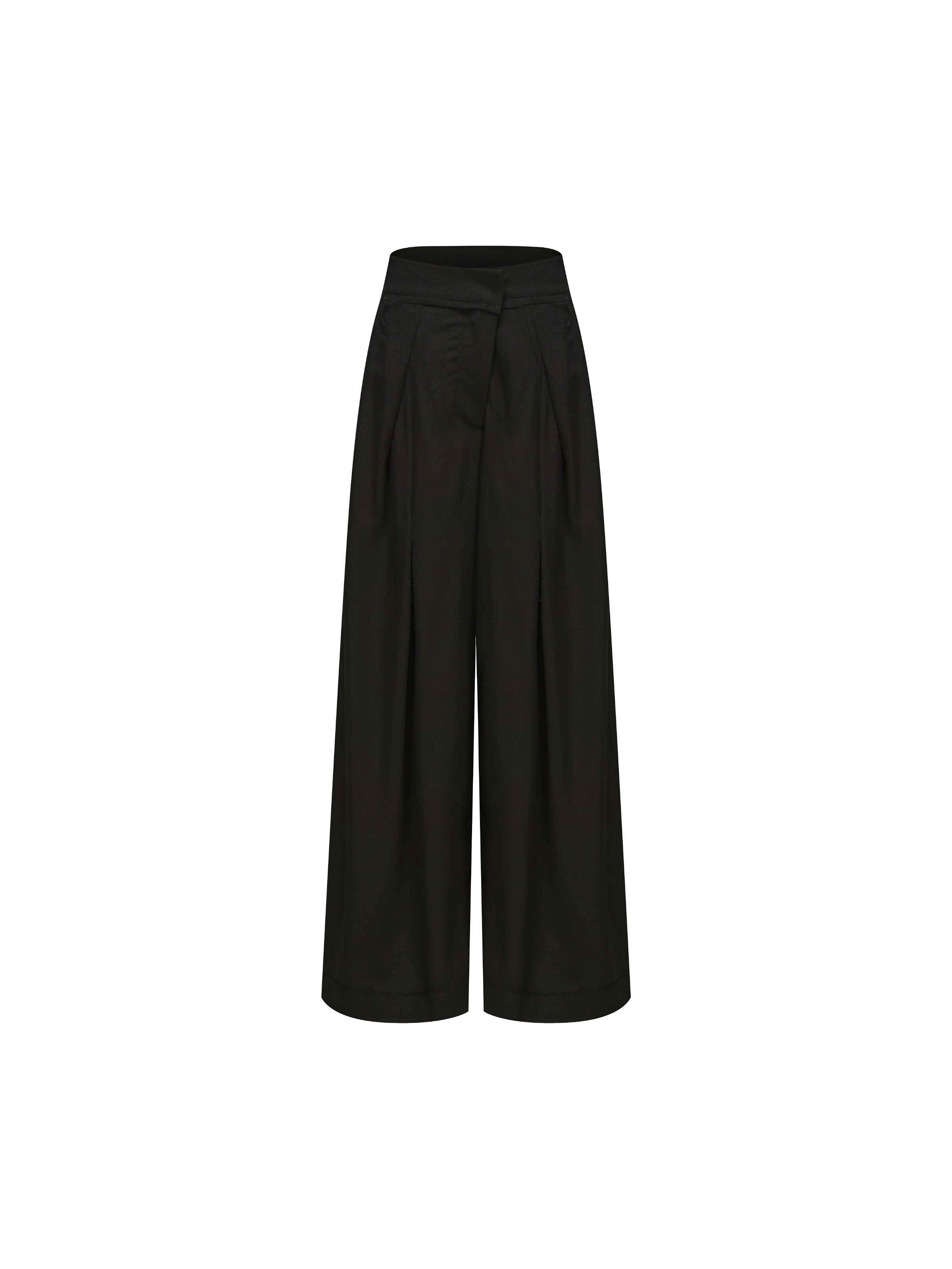 Black Diagonally Pleated Trousers