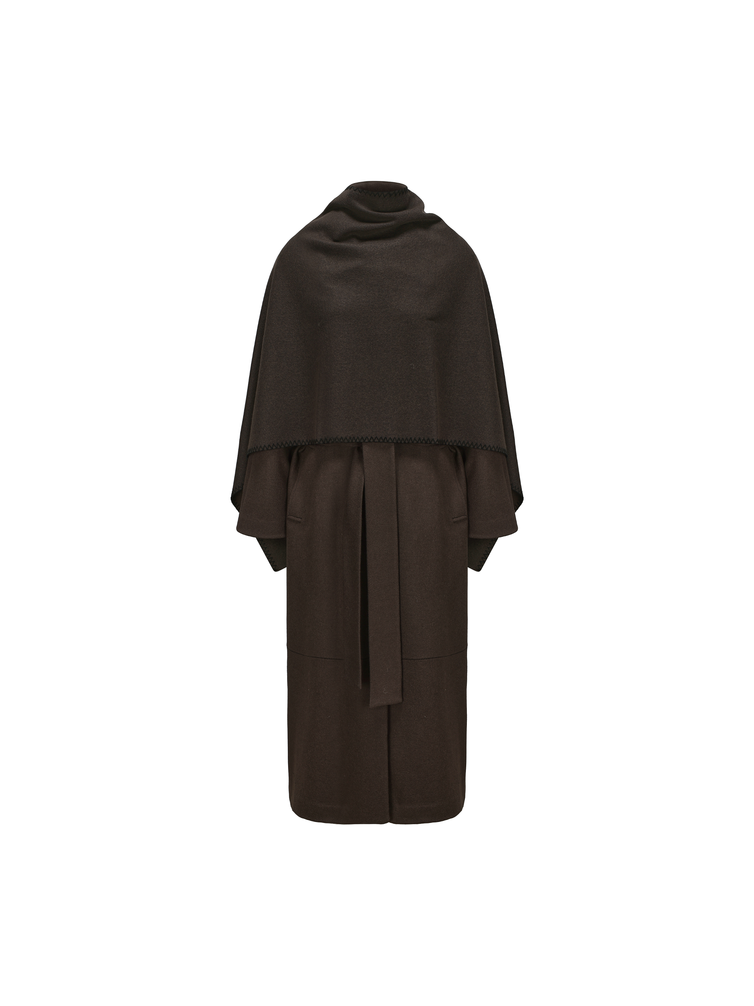 Purple and Brown Scarf Detail Wool Coat