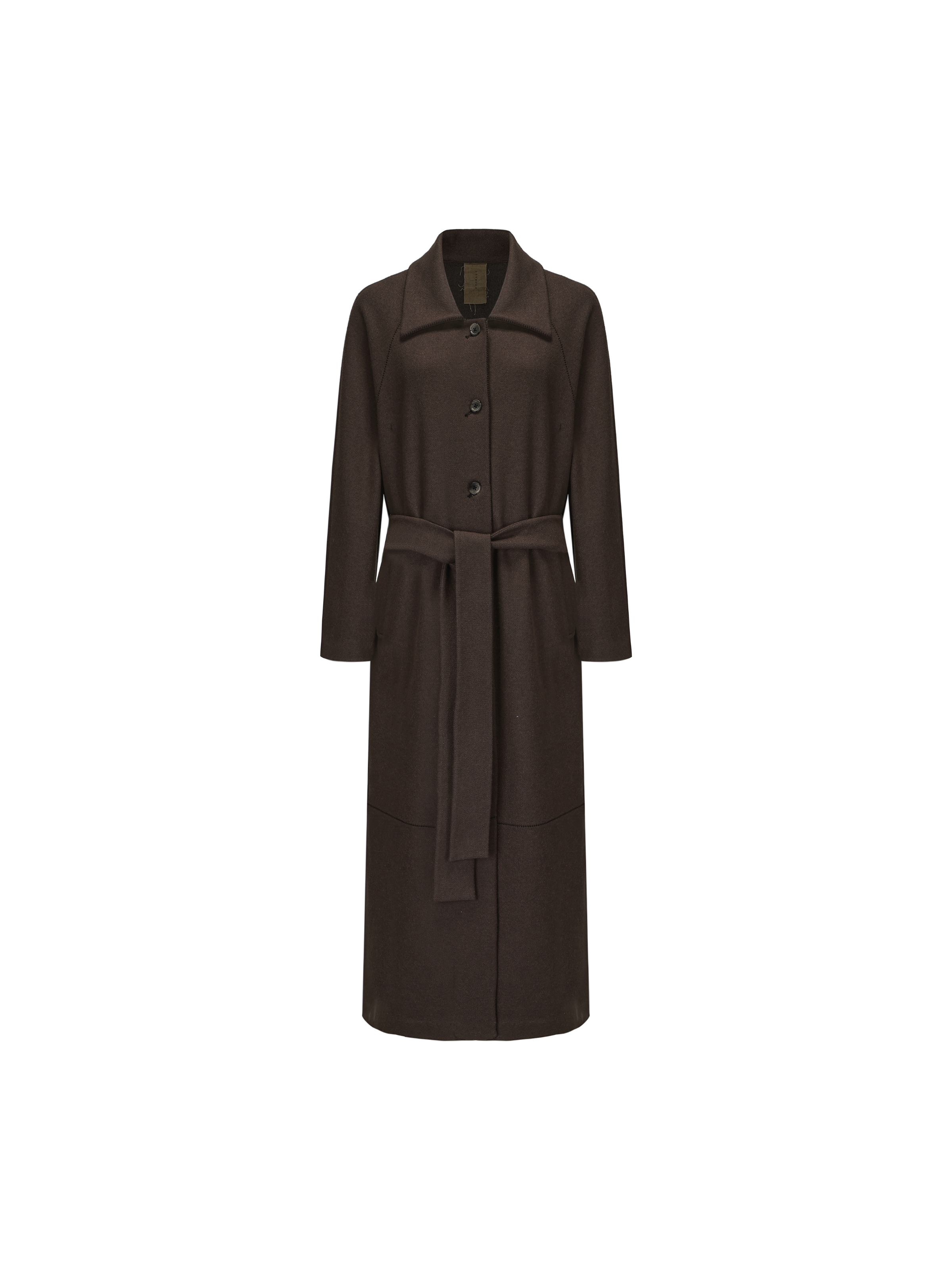 Purple and Brown Scarf Detail Wool Coat