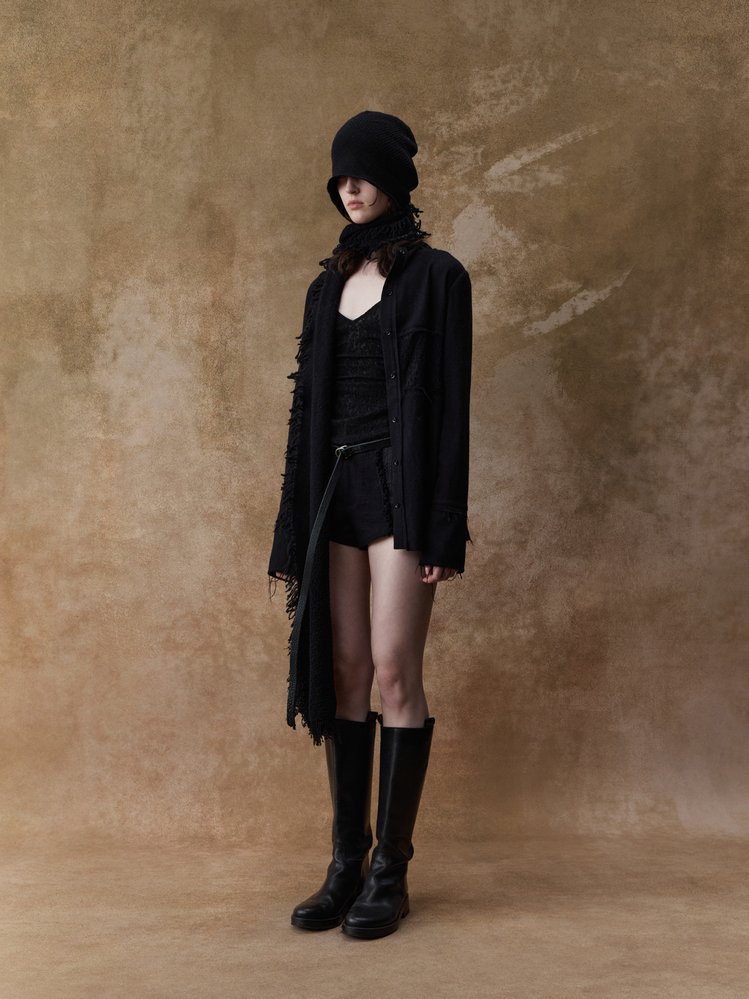 Black Frayed Edge Strappy Shorts