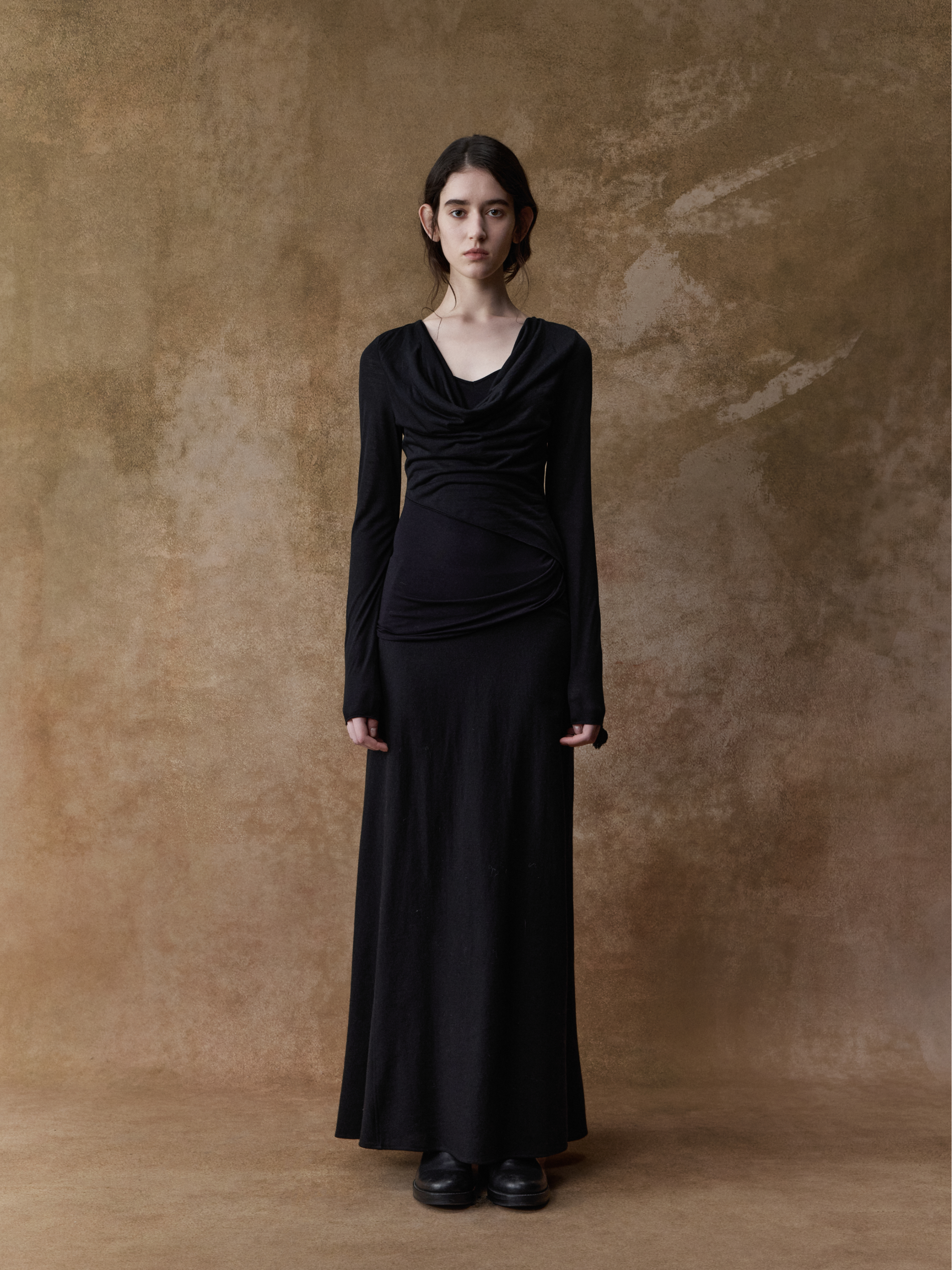 Black Bias-cut Wool Midi Skirt