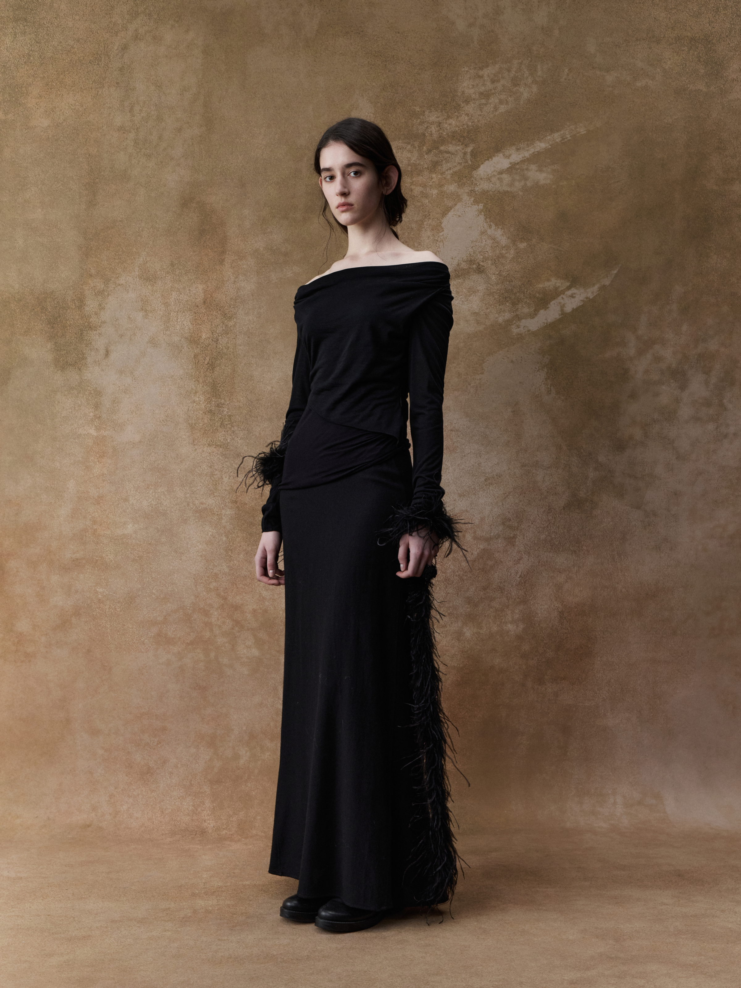 Black Bias-cut Wool Midi Skirt