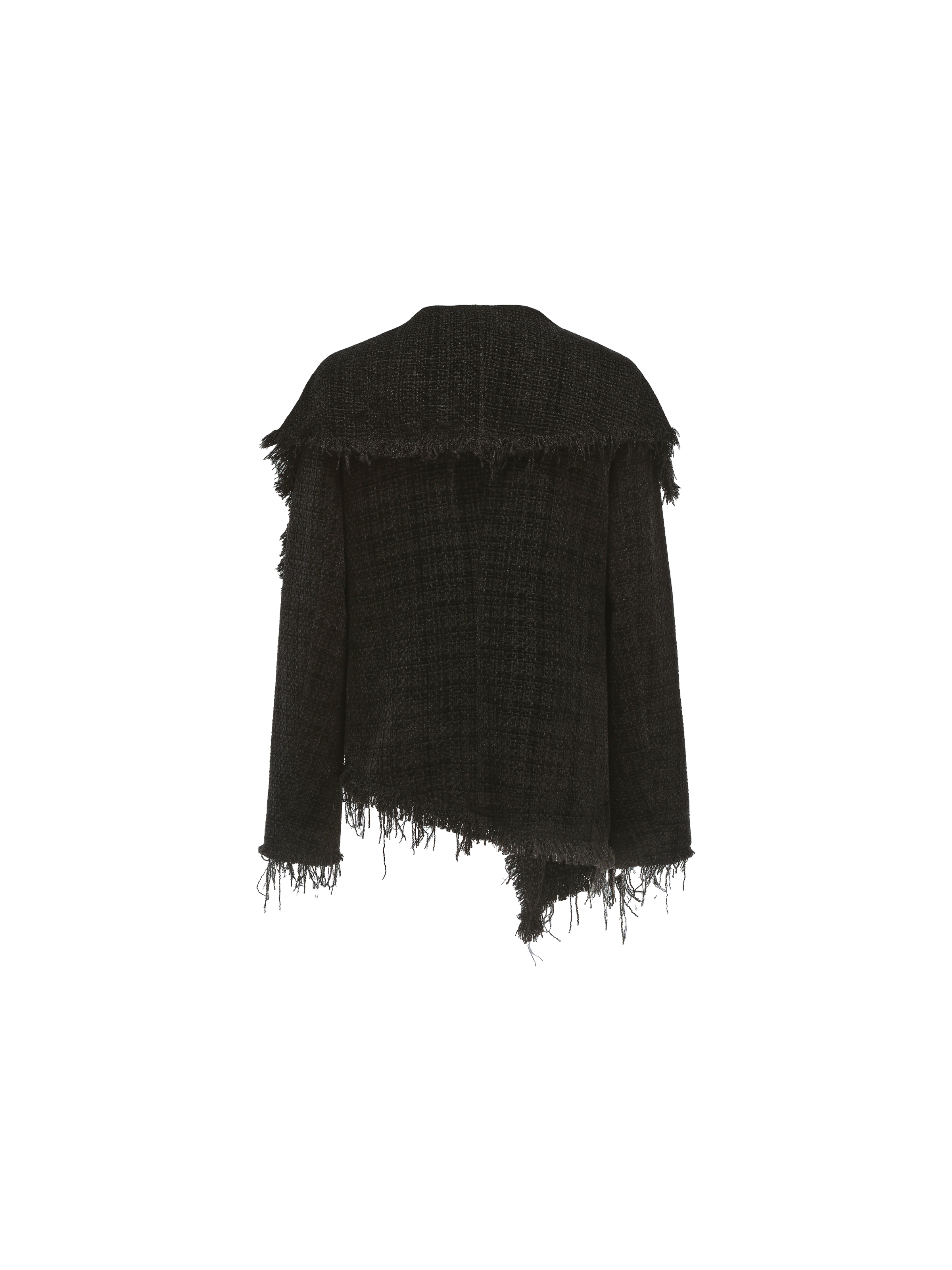 Black Frayed Edge Patterned Knit Coat
