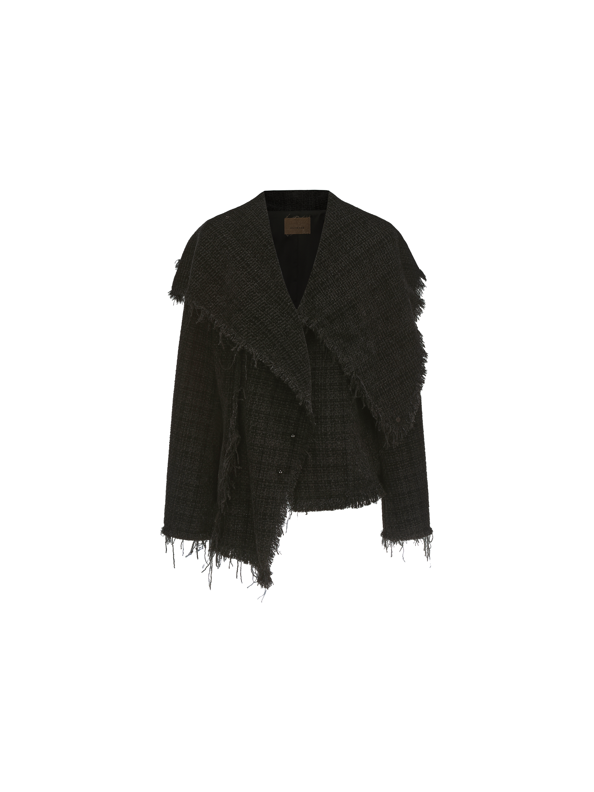 Black Frayed Edge Patterned Knit Coat