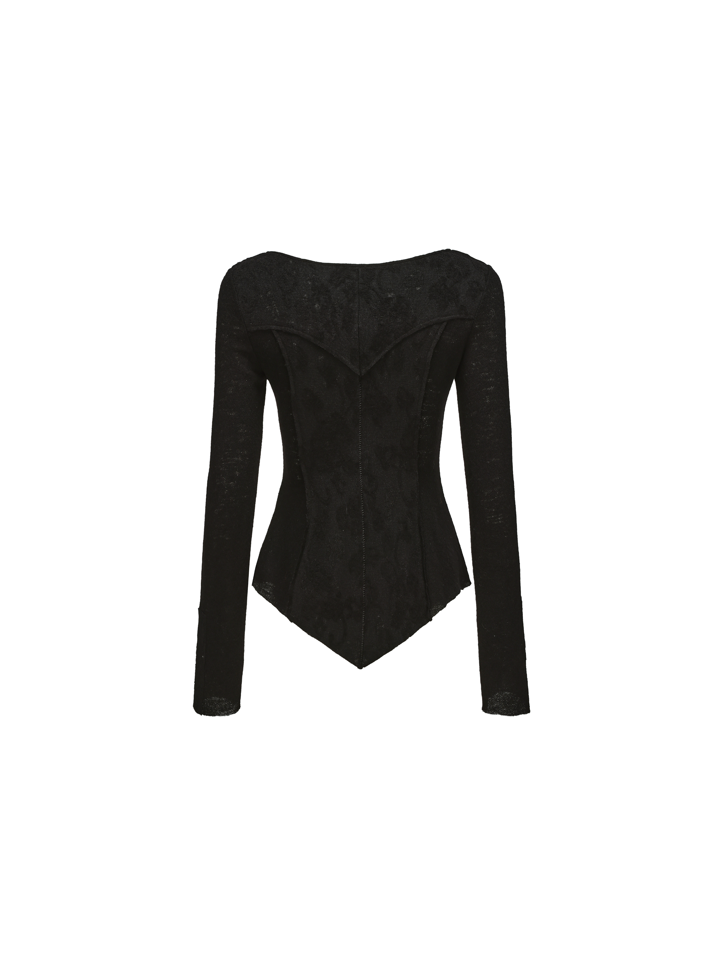 Black Wool Panelled Crewneck Top