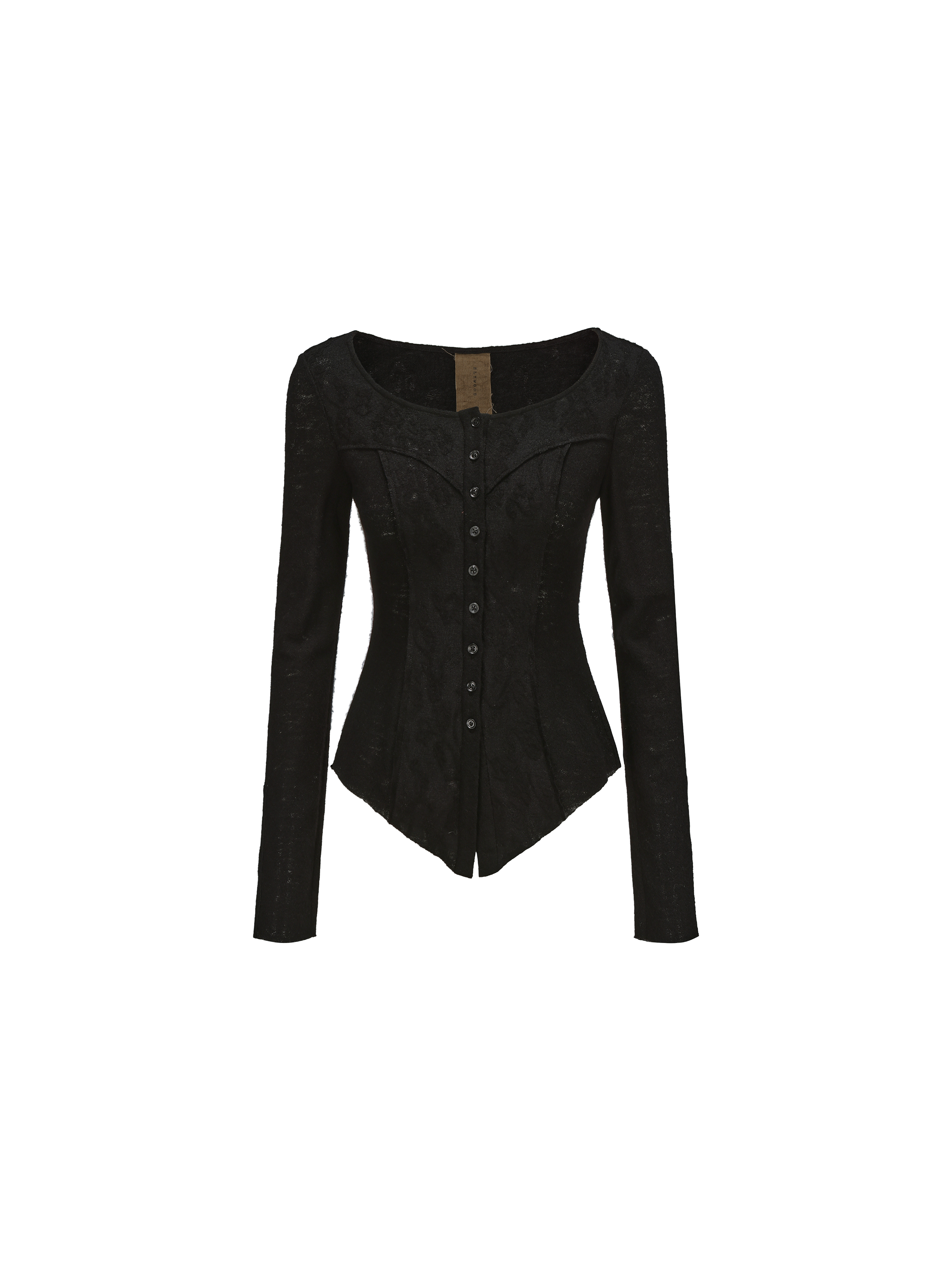 Black Wool Panelled Crewneck Top