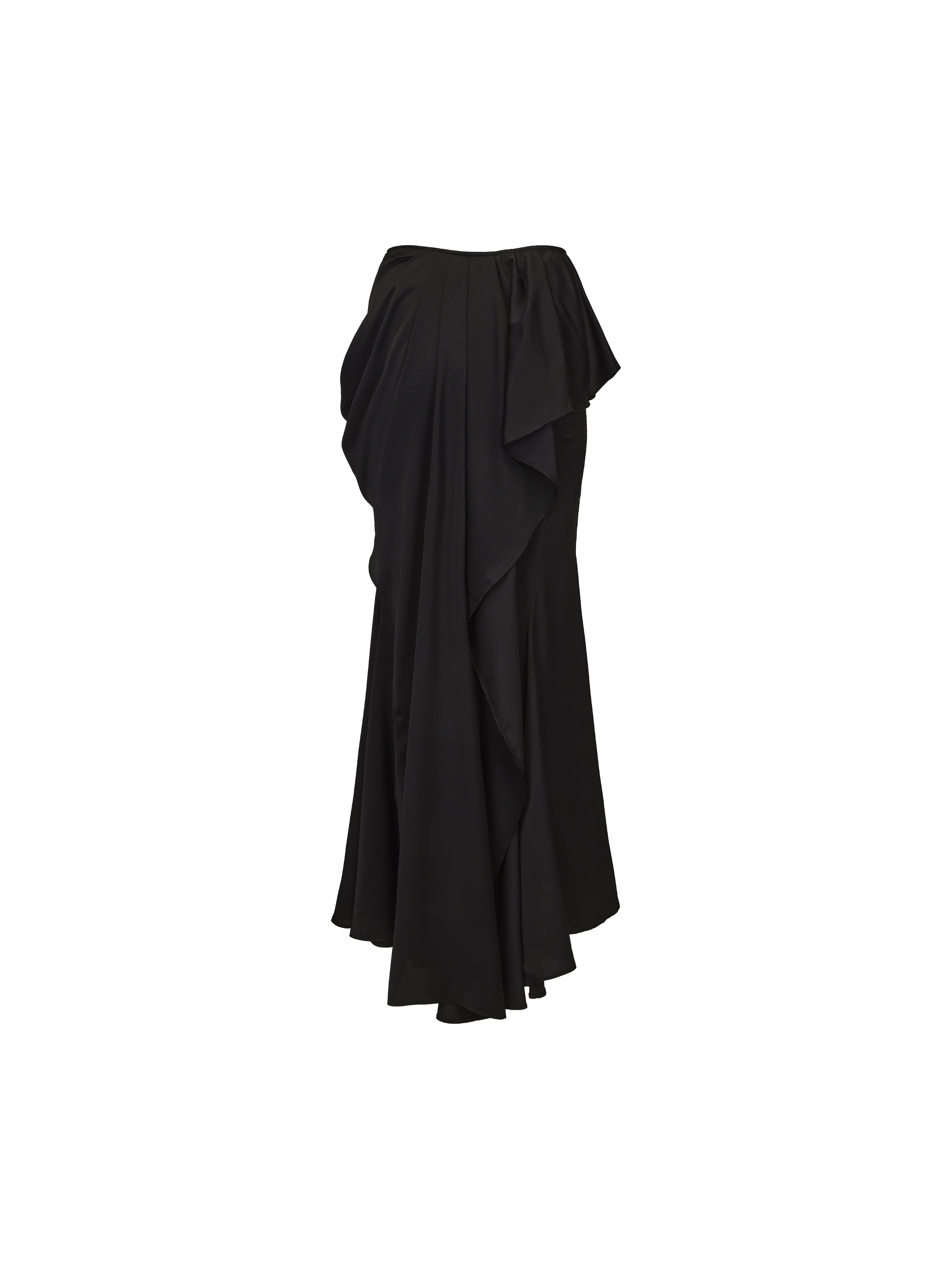 Black Structured Flowing Double-layer Midi Skirt