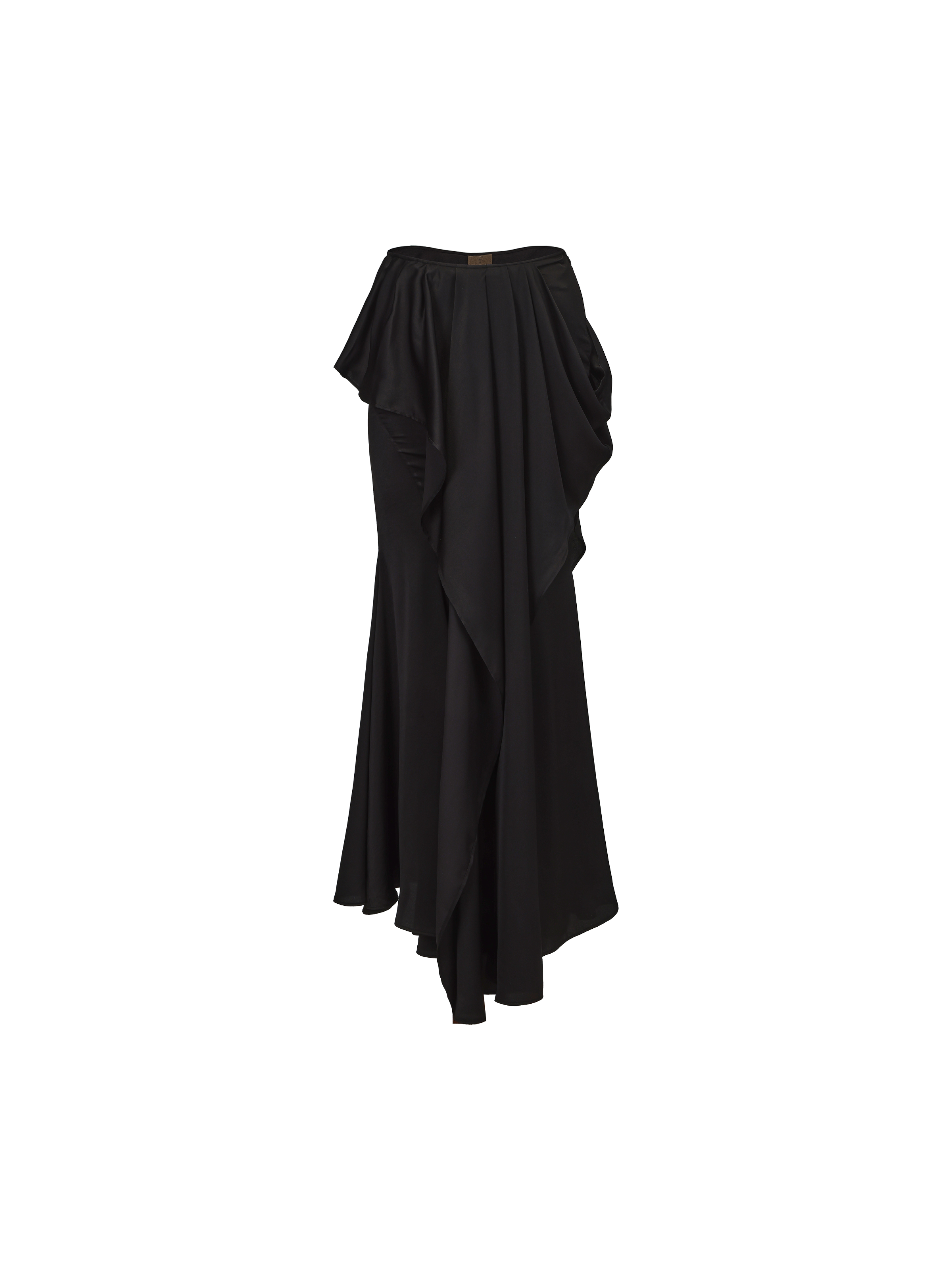 Black Structured Flowing Double-layer Midi Skirt