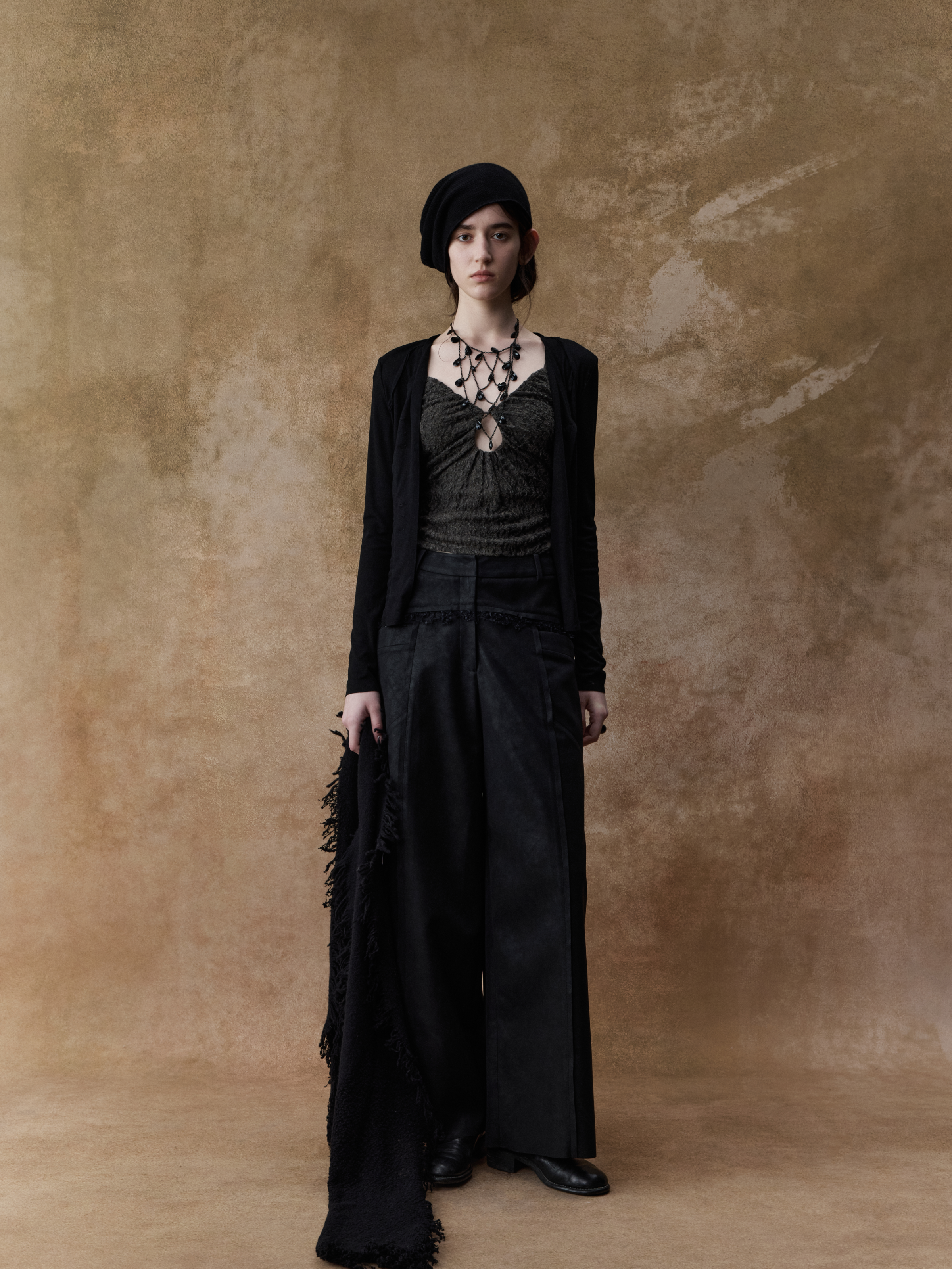 Grey-green Wool Lace Pleated Camisole