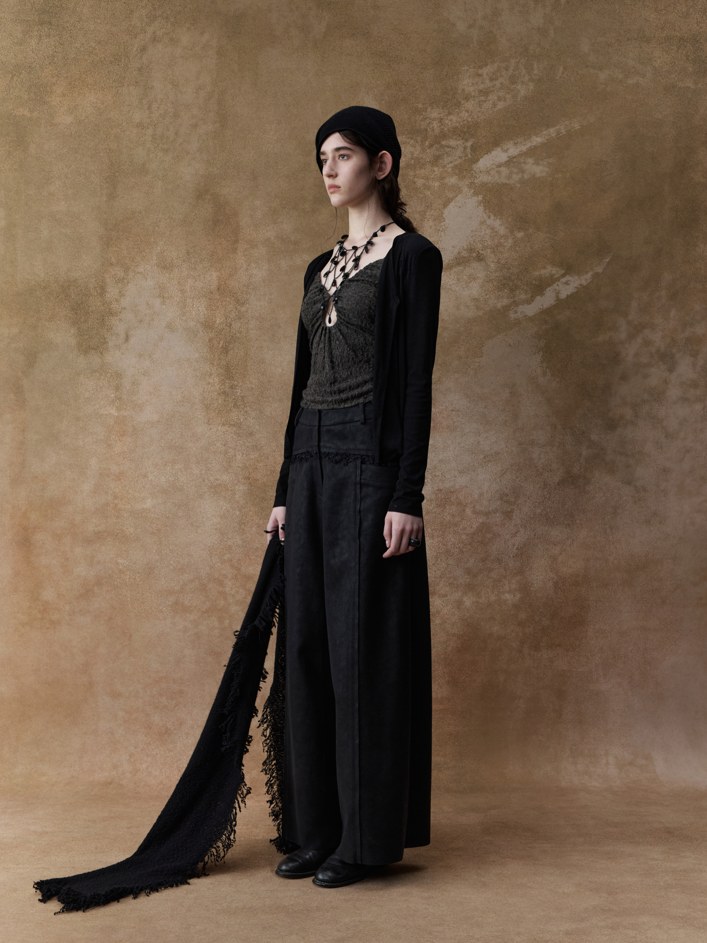 Grey-green Wool Lace Pleated Camisole