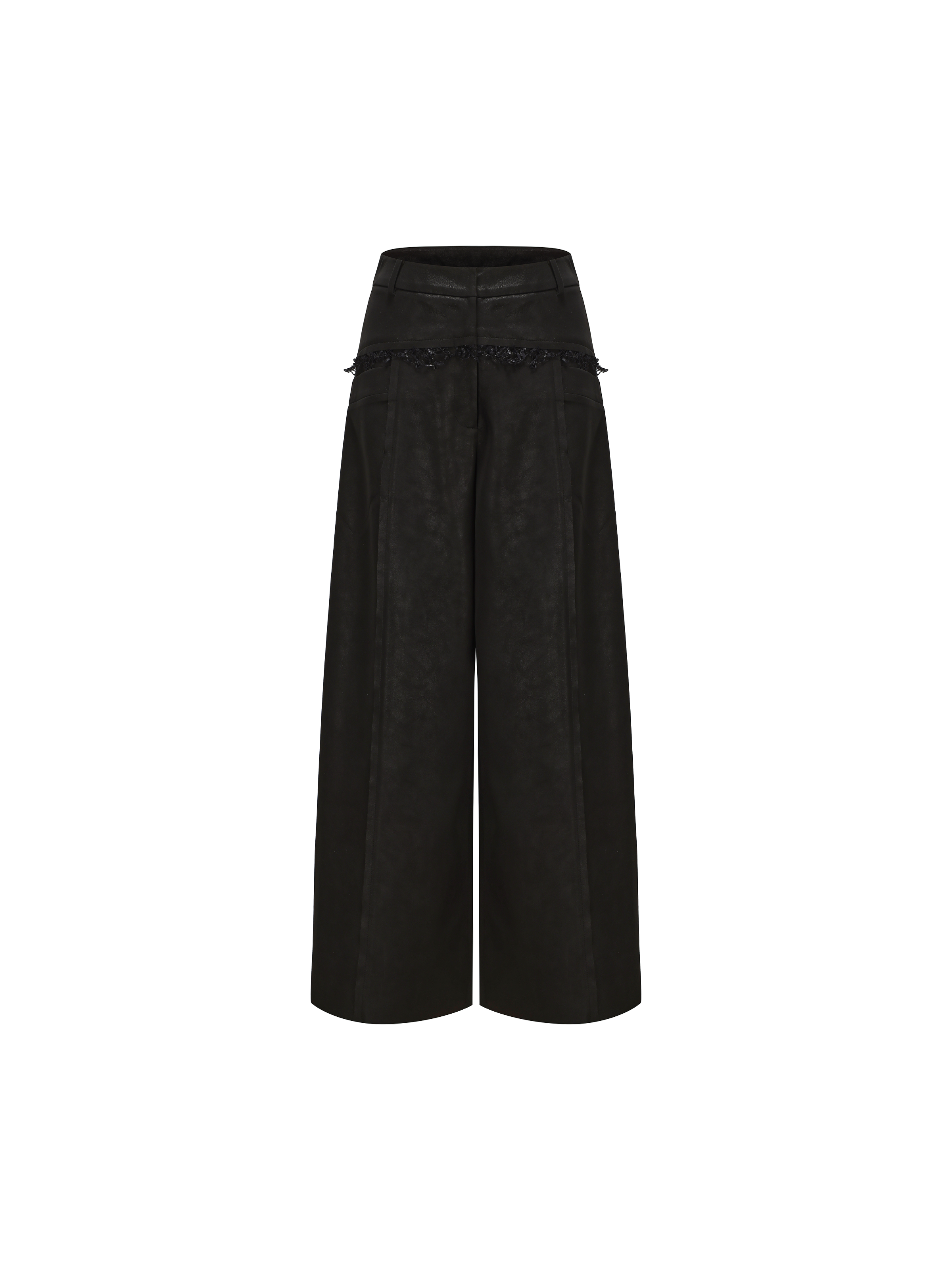 Black Panelled Wide-leg Leather Pants