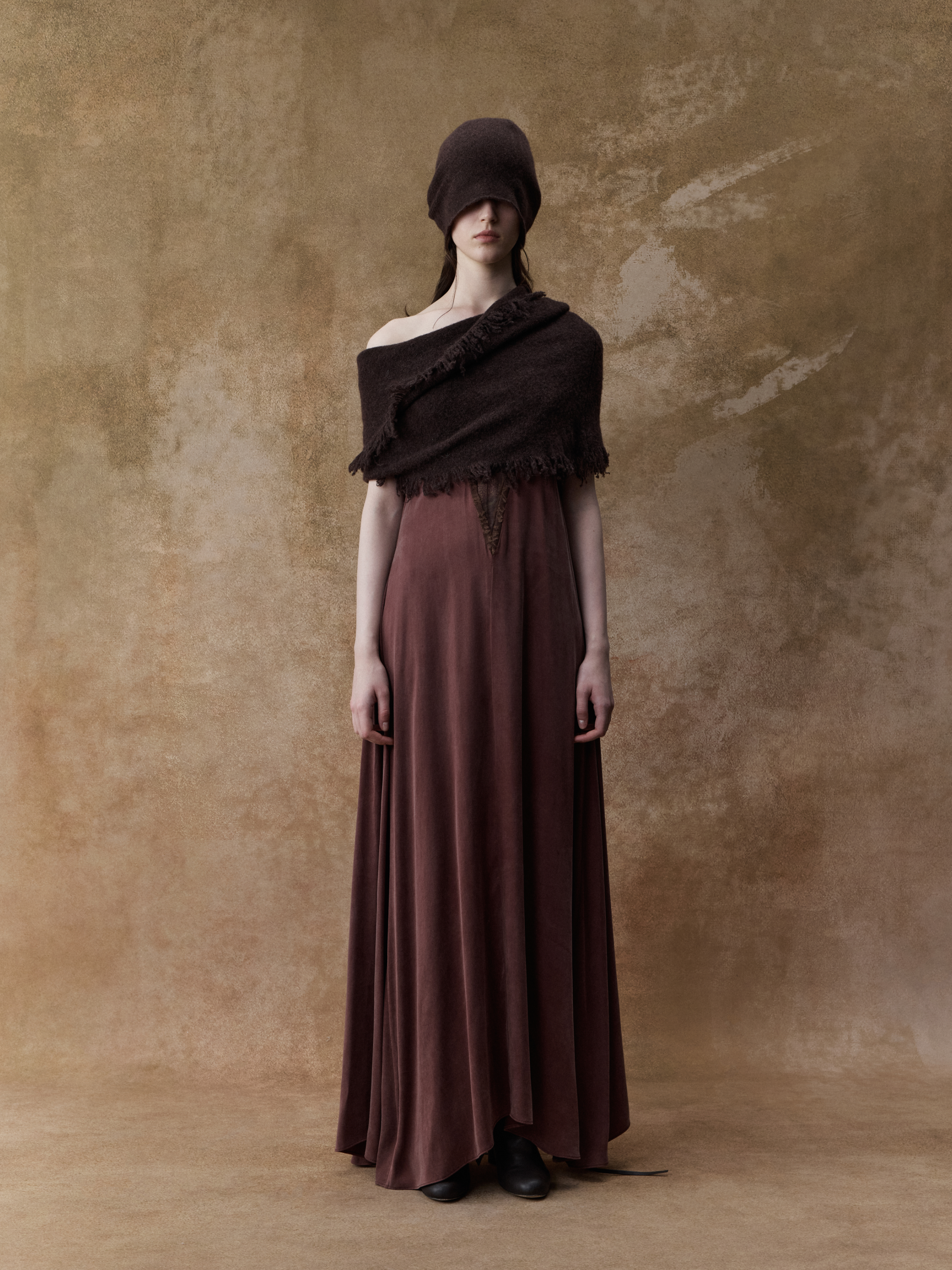 Floral Coffee Yak Wool Shawl Scarf