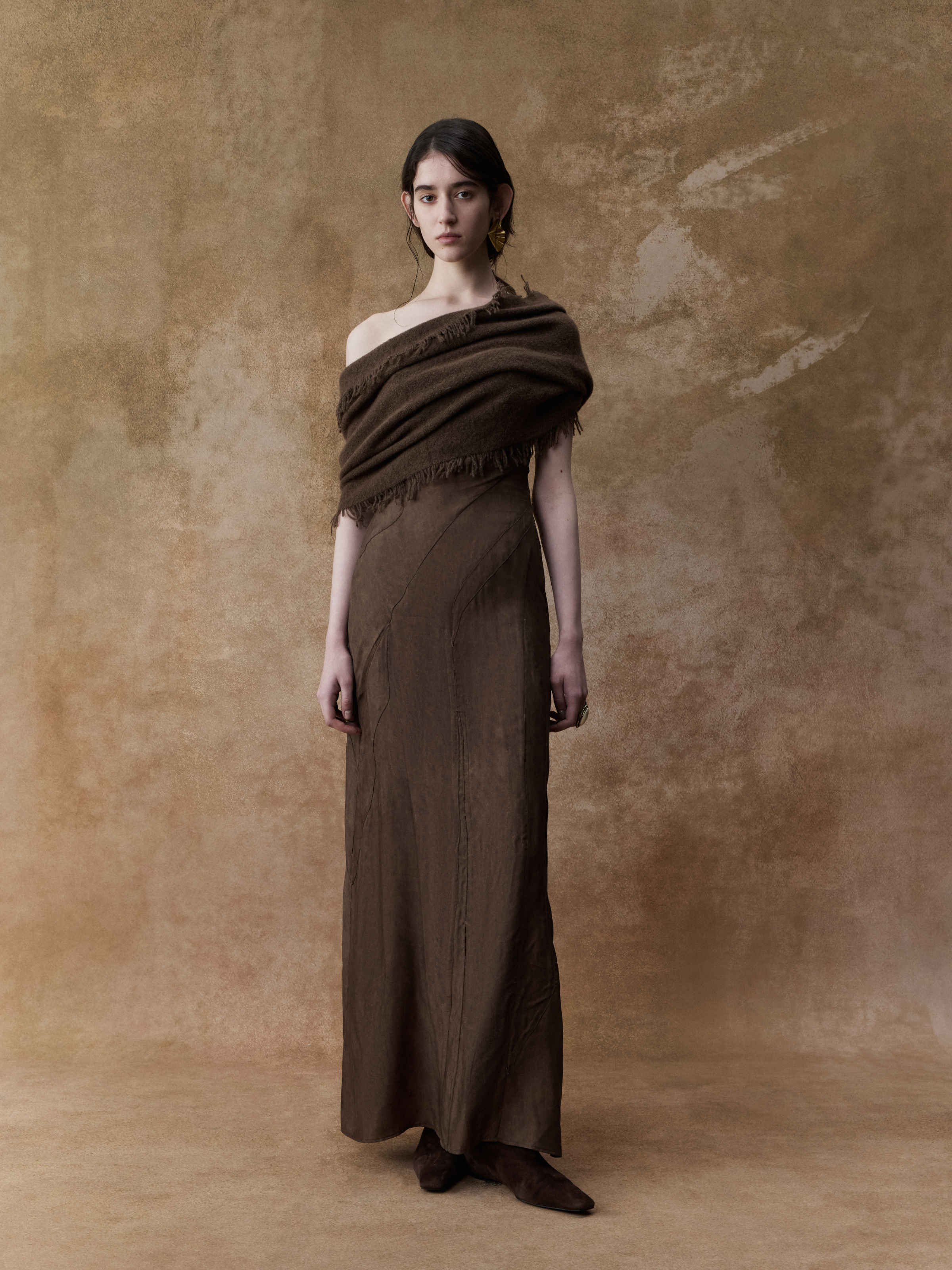 Deep Khaki Yak Wool Shawl Scarf