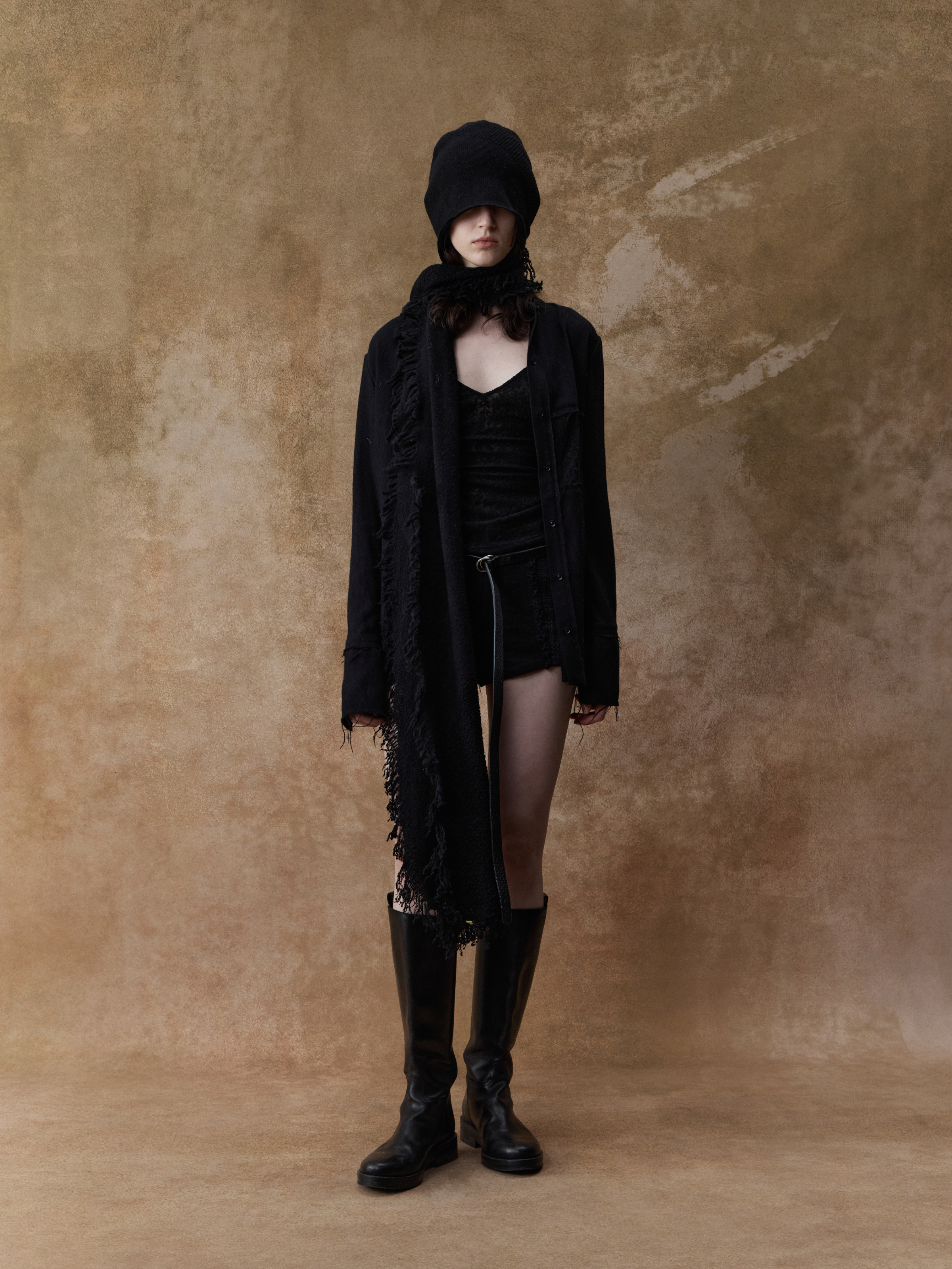 Black Yak Wool Frayed Edge Scarf