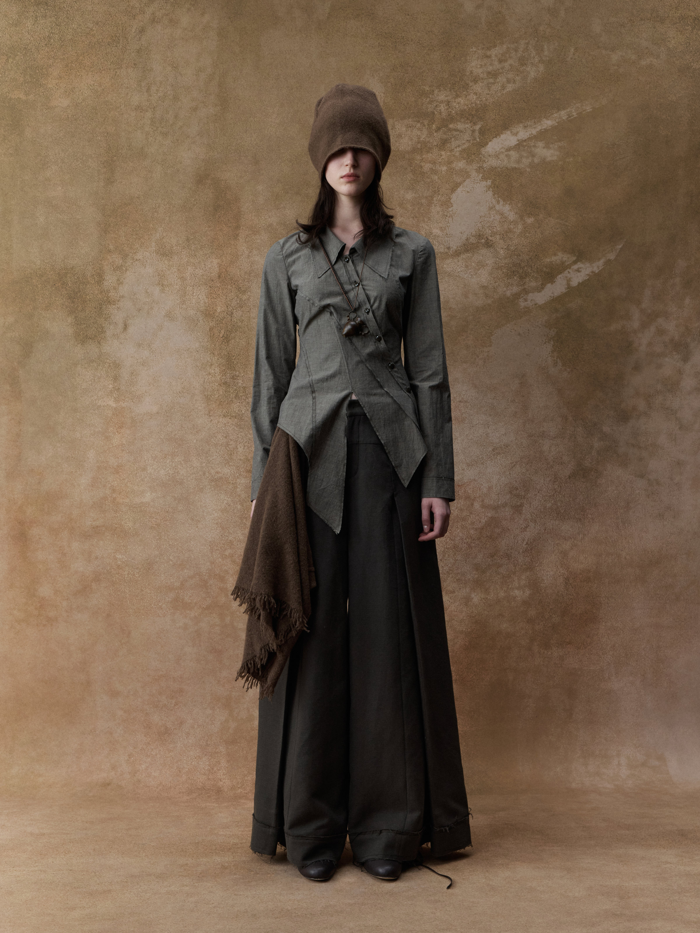 Deep Khaki Panelled Knit Hat