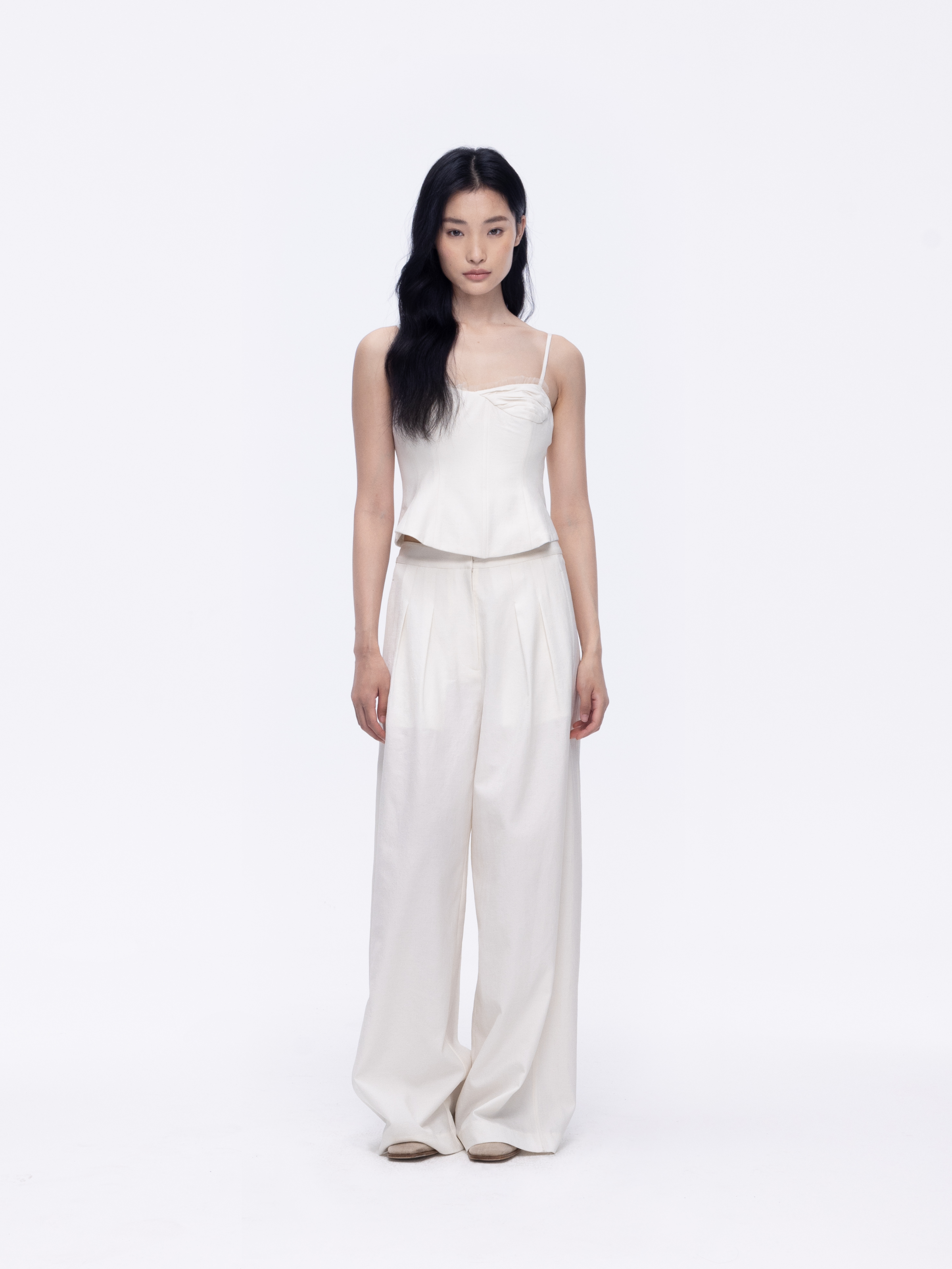 White Pleated Wide-leg Pants