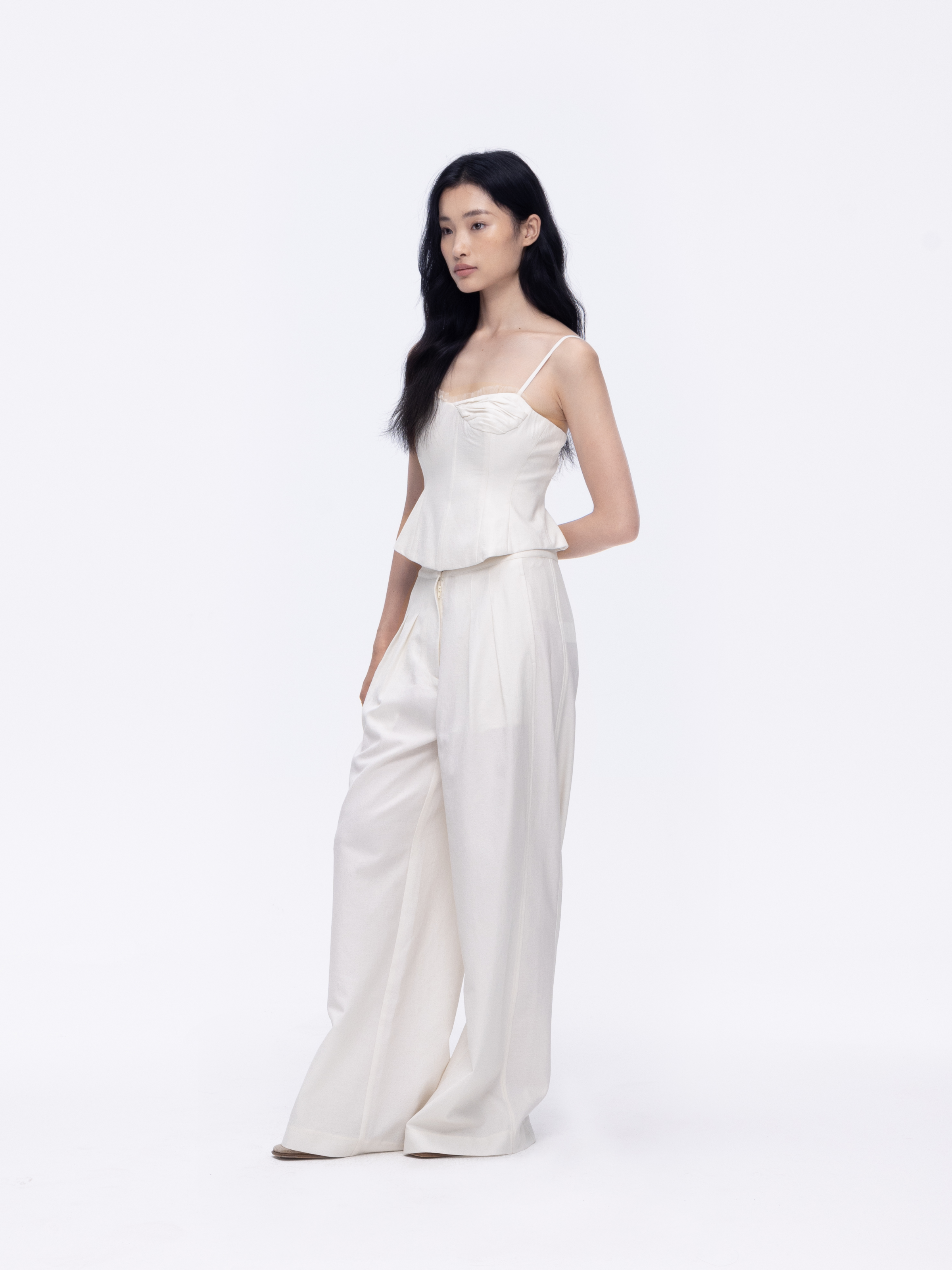 White Pleated Wide-leg Pants