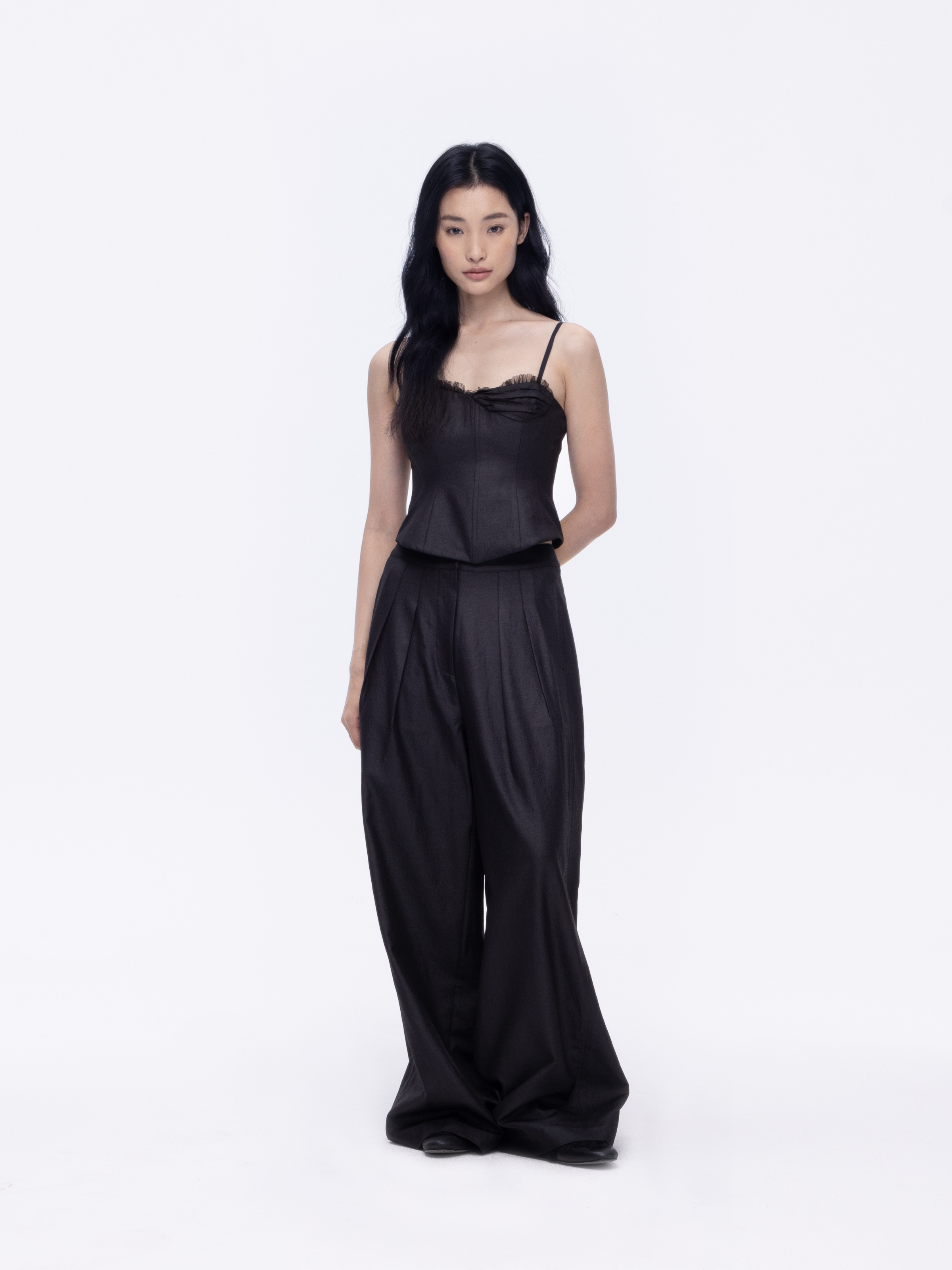 Black Pleated Wide-leg Pants