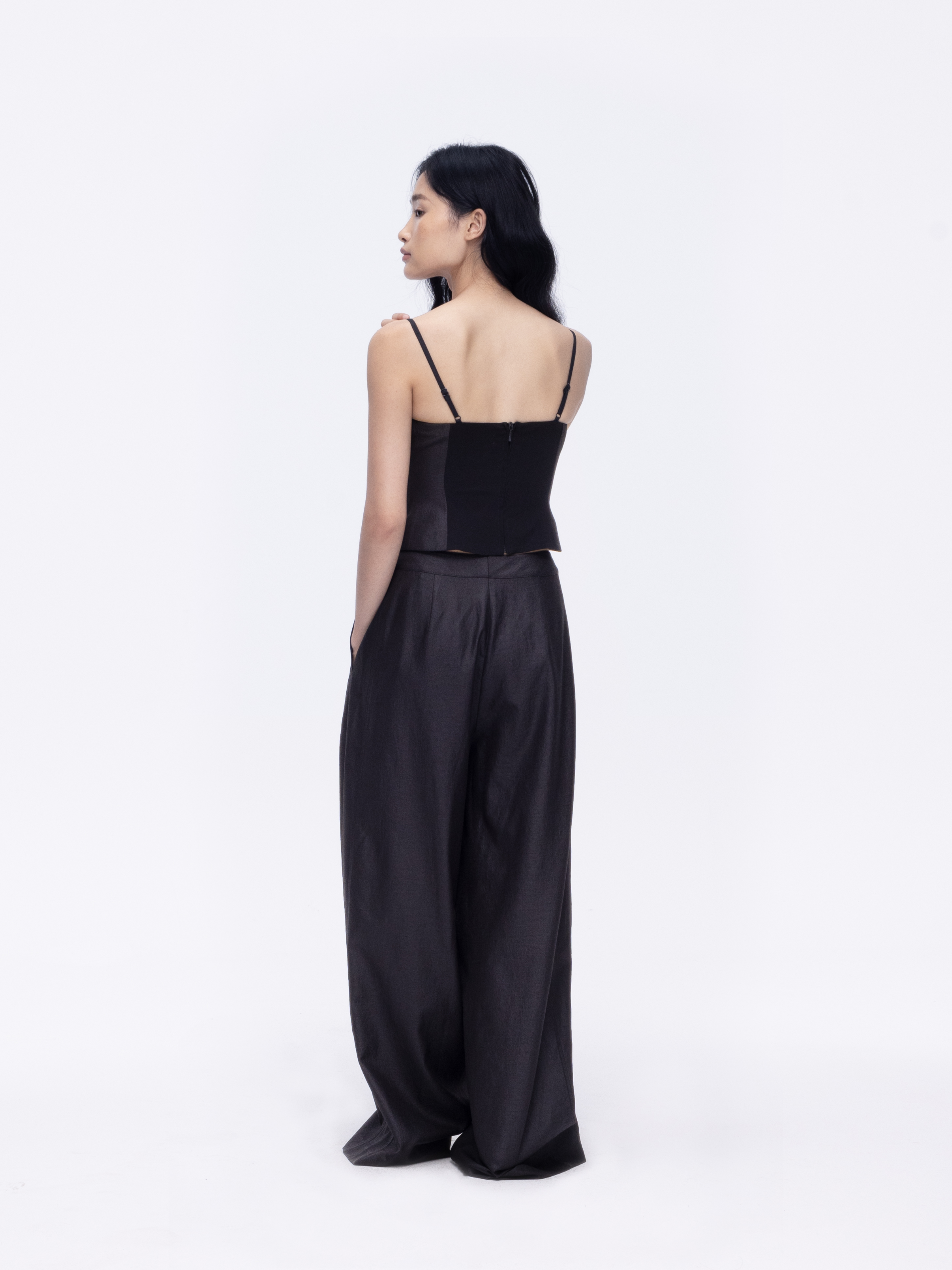 Black Pleated Wide-leg Pants