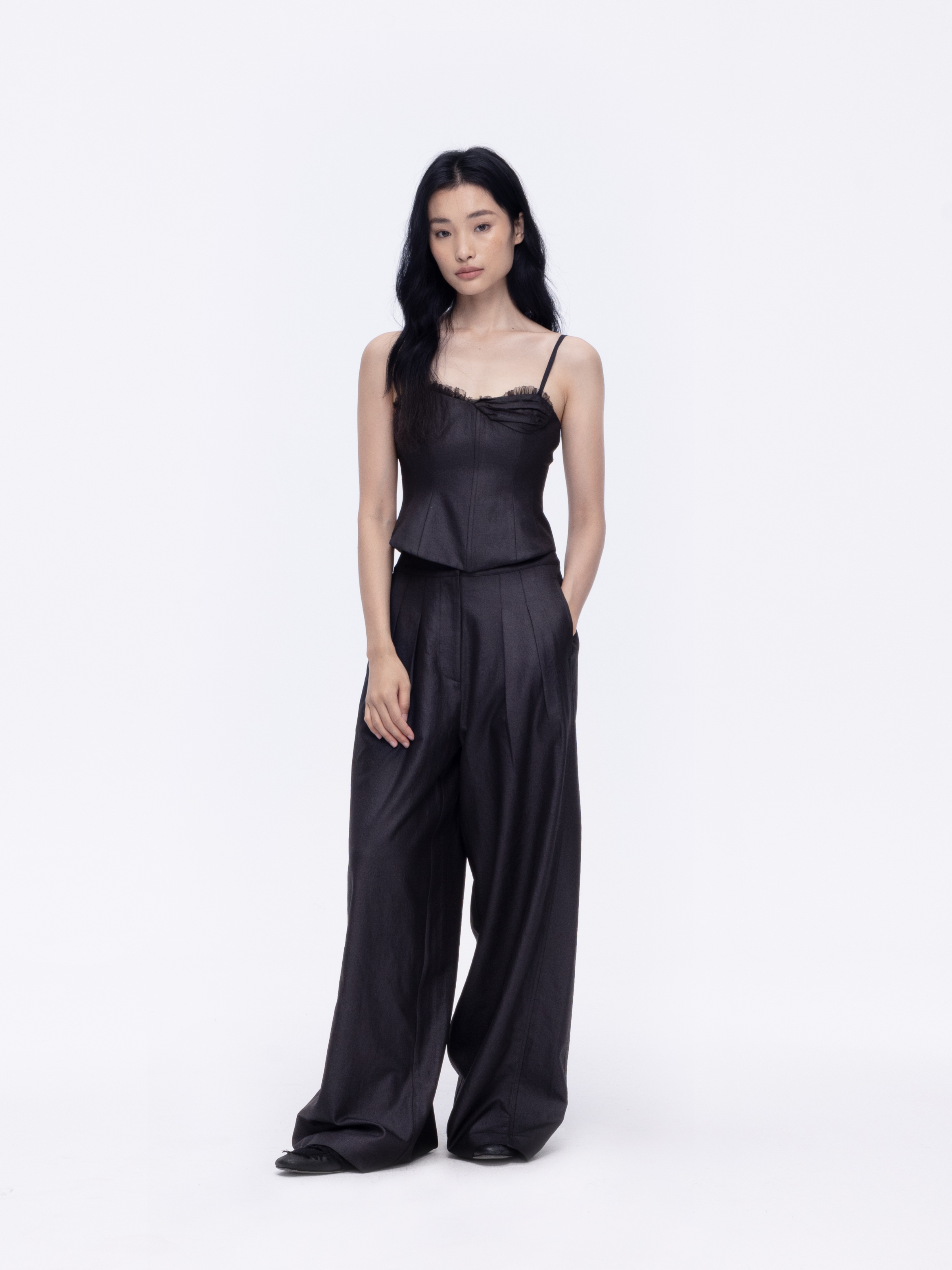 Black Pleated Wide-leg Pants