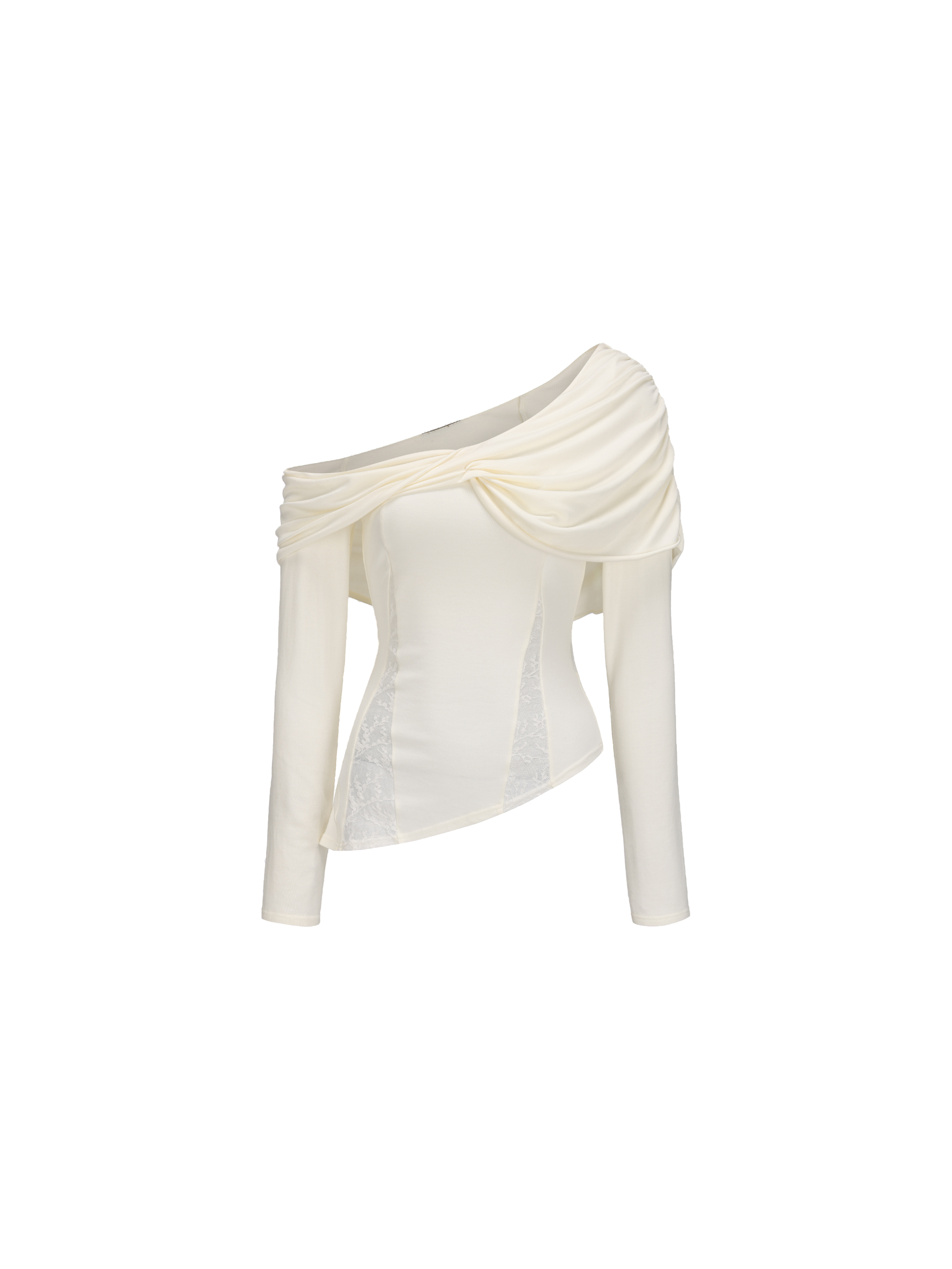 White Twisted Paneled Lace Knit Top