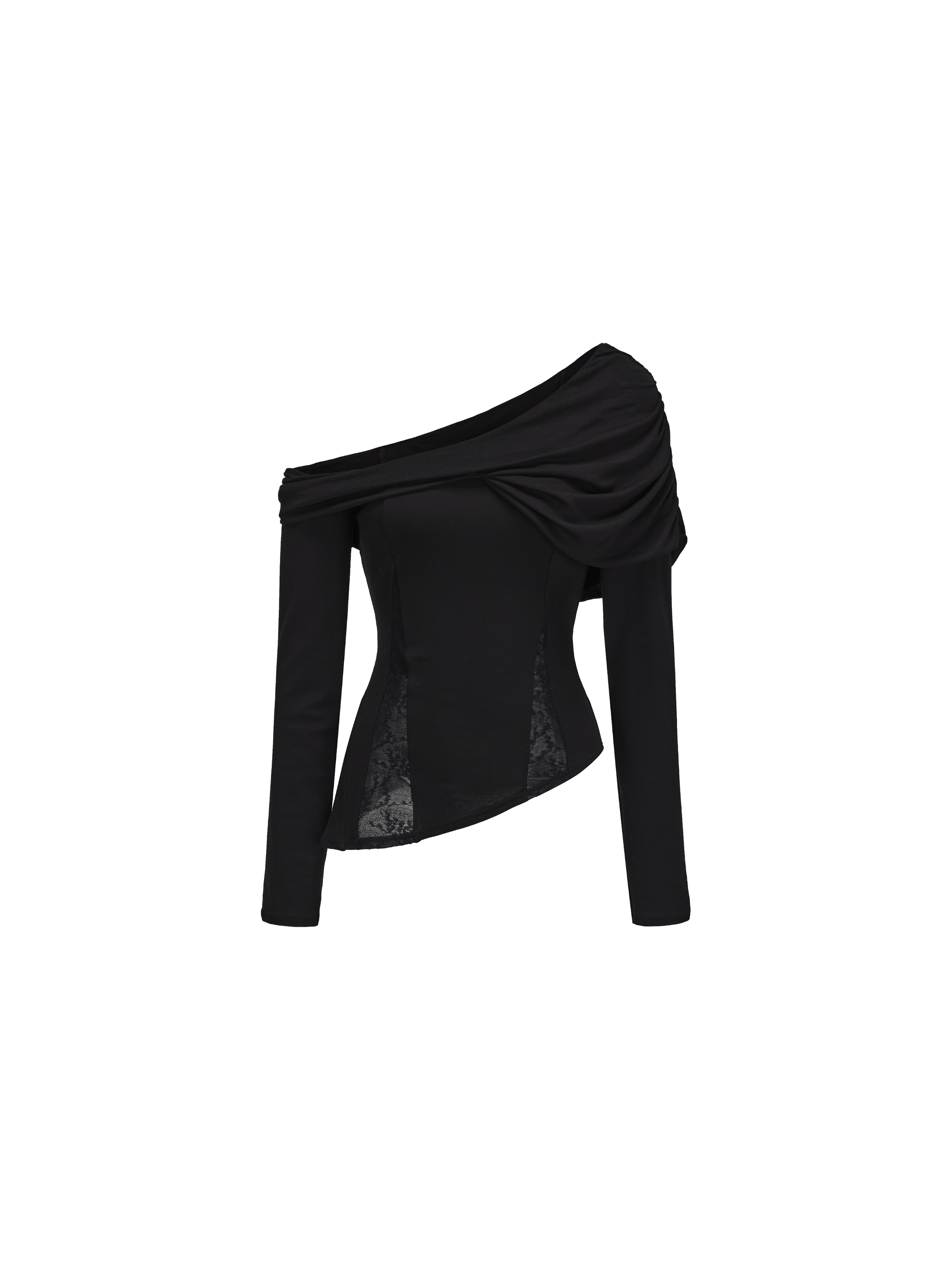 Black Twisted Paneled Lace Knit Top