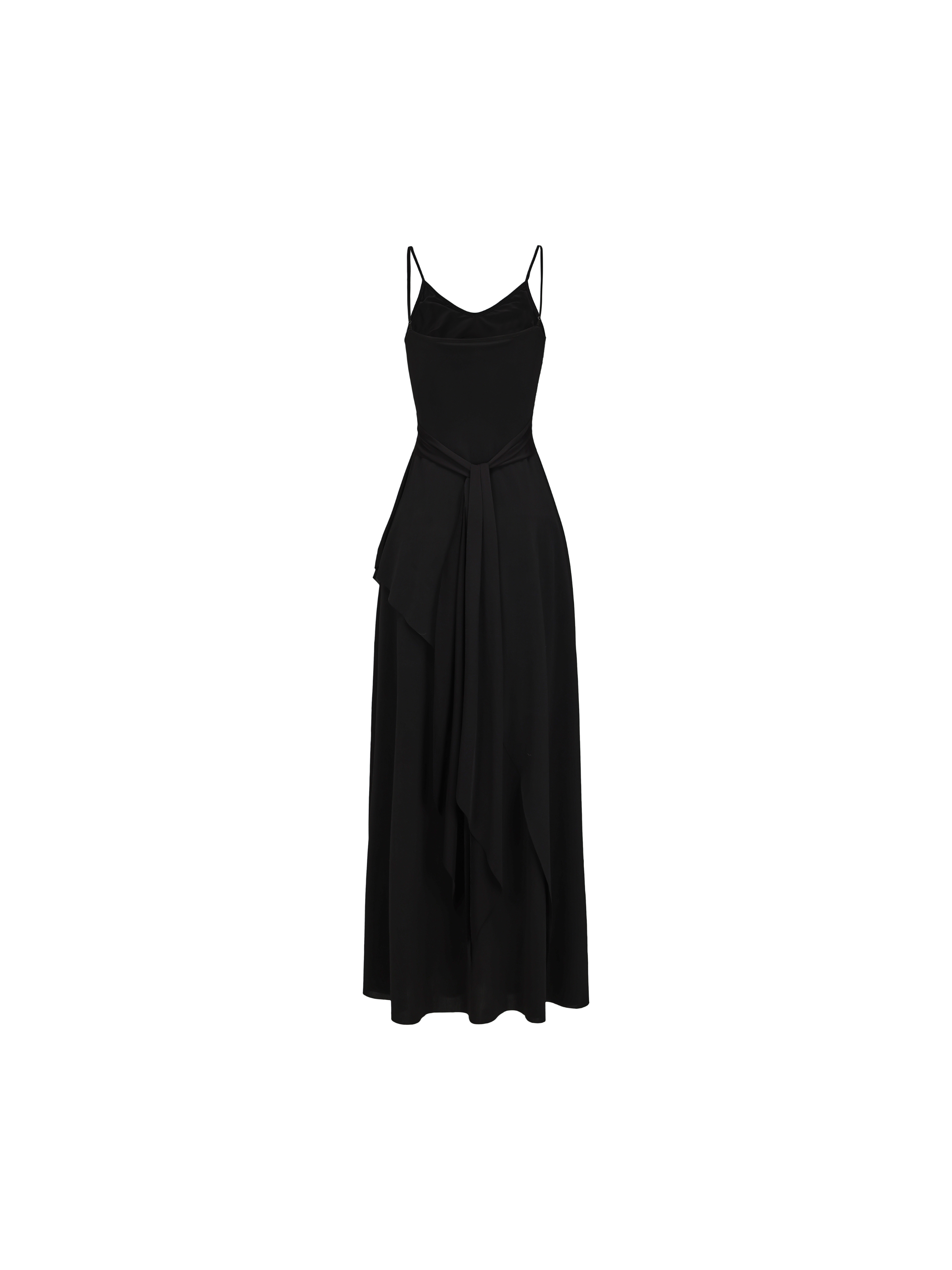 Black Gathered Tie-front Slip Dress