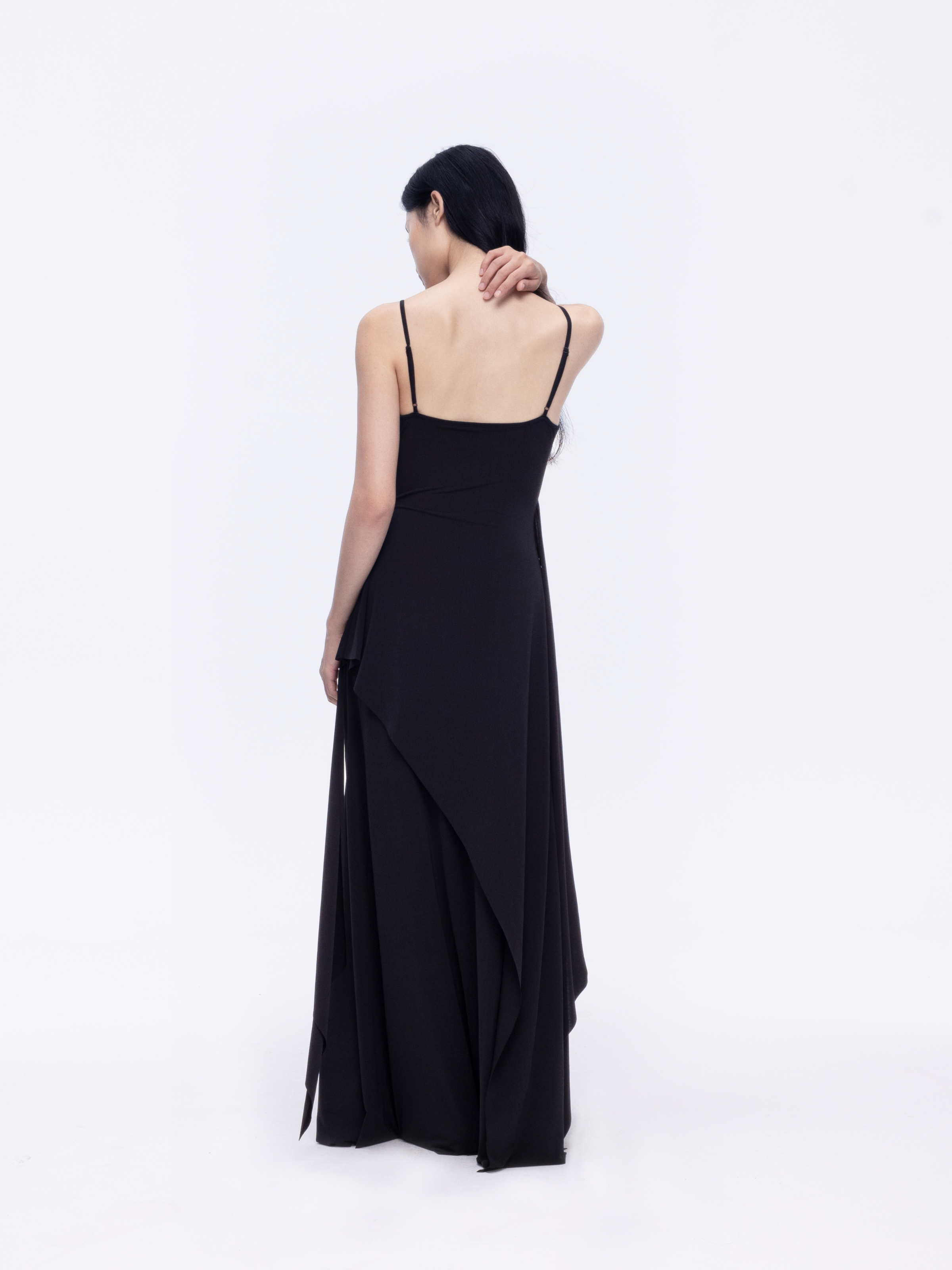 Black Gathered Tie-front Slip Dress