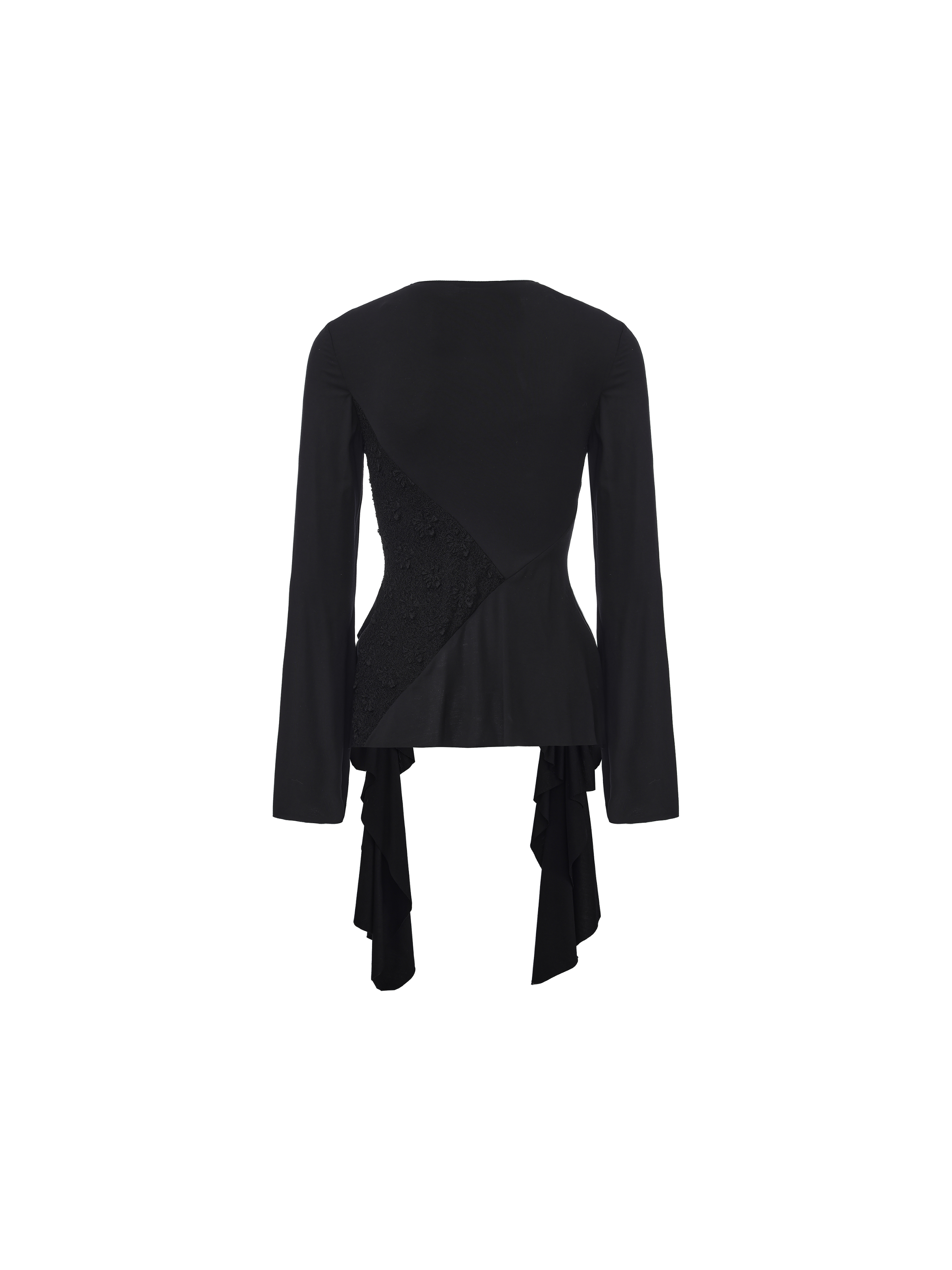 Black Lace Paneled Knit Cardigan