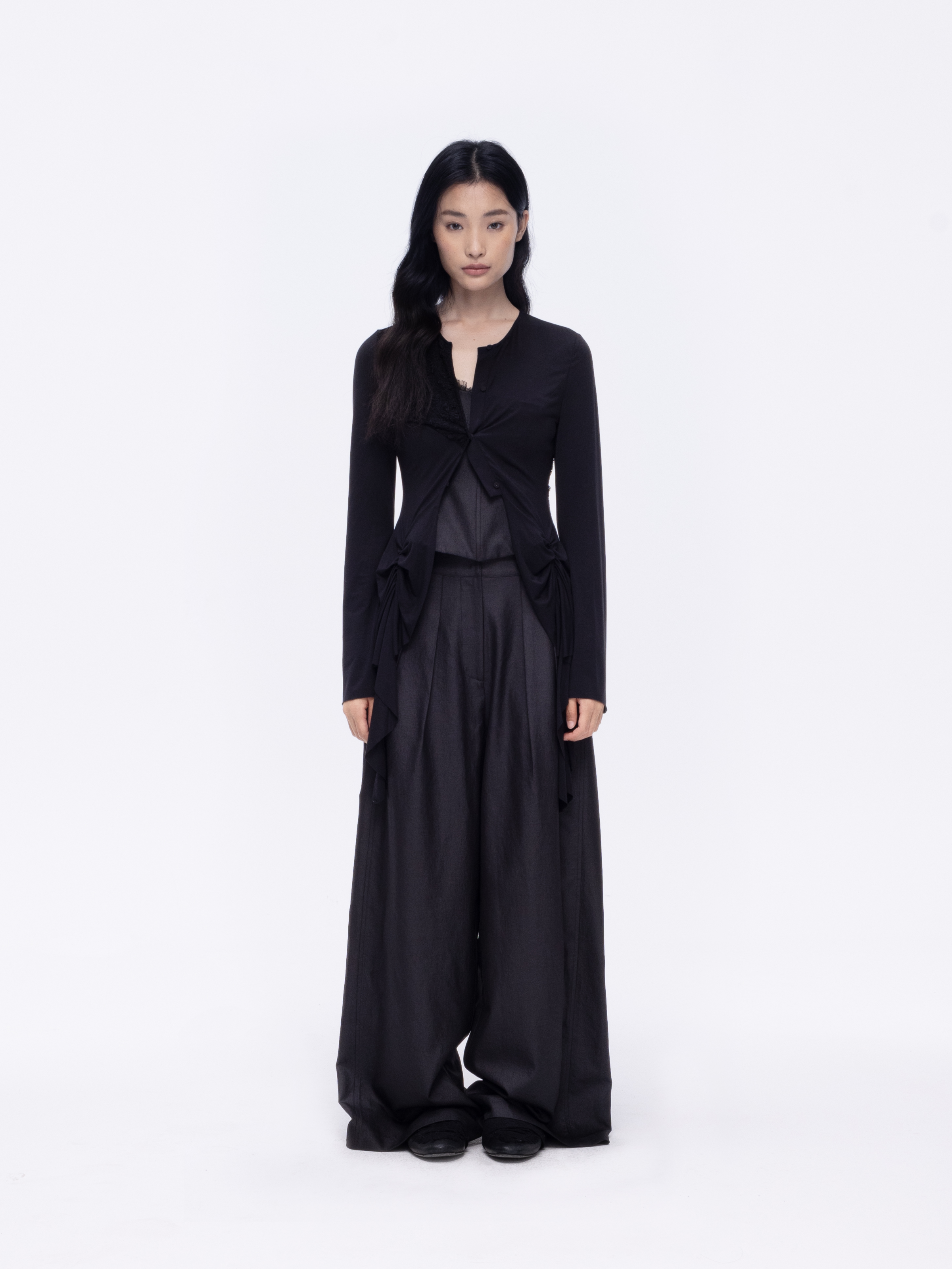 Black Lace Paneled Knit Cardigan