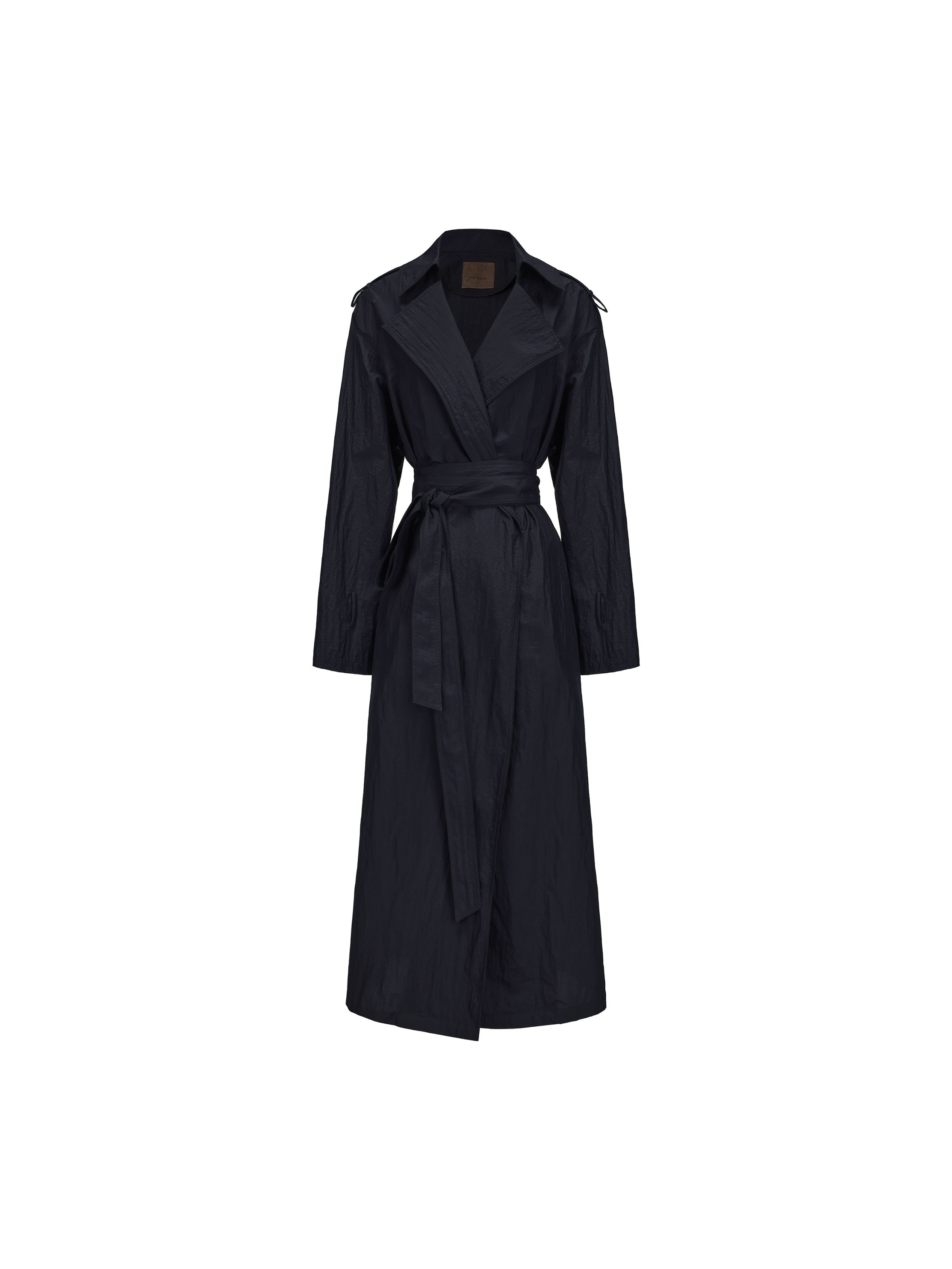 Blue-black Textured Belted Long Coat