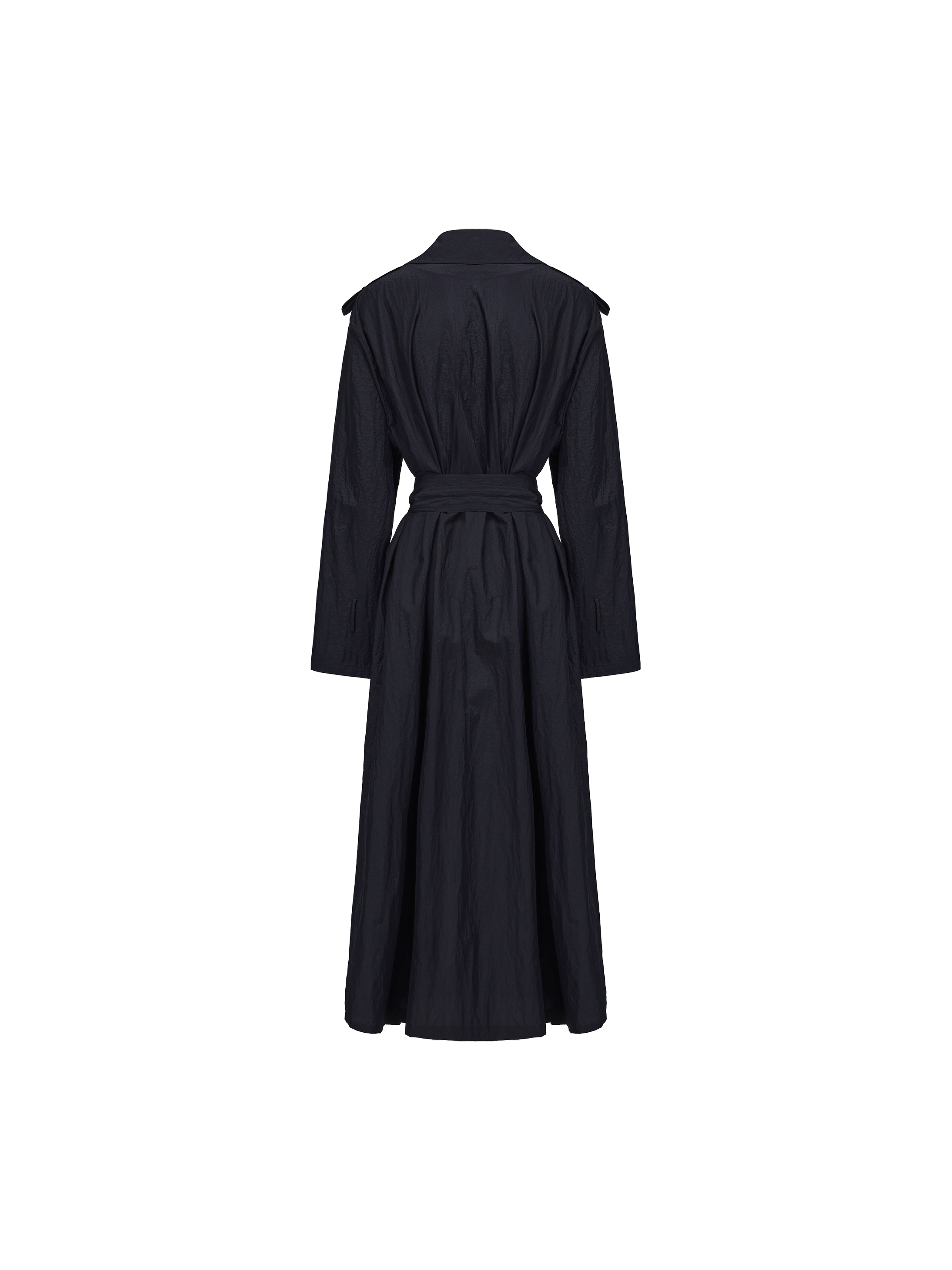 Blue-black Textured Belted Long Coat
