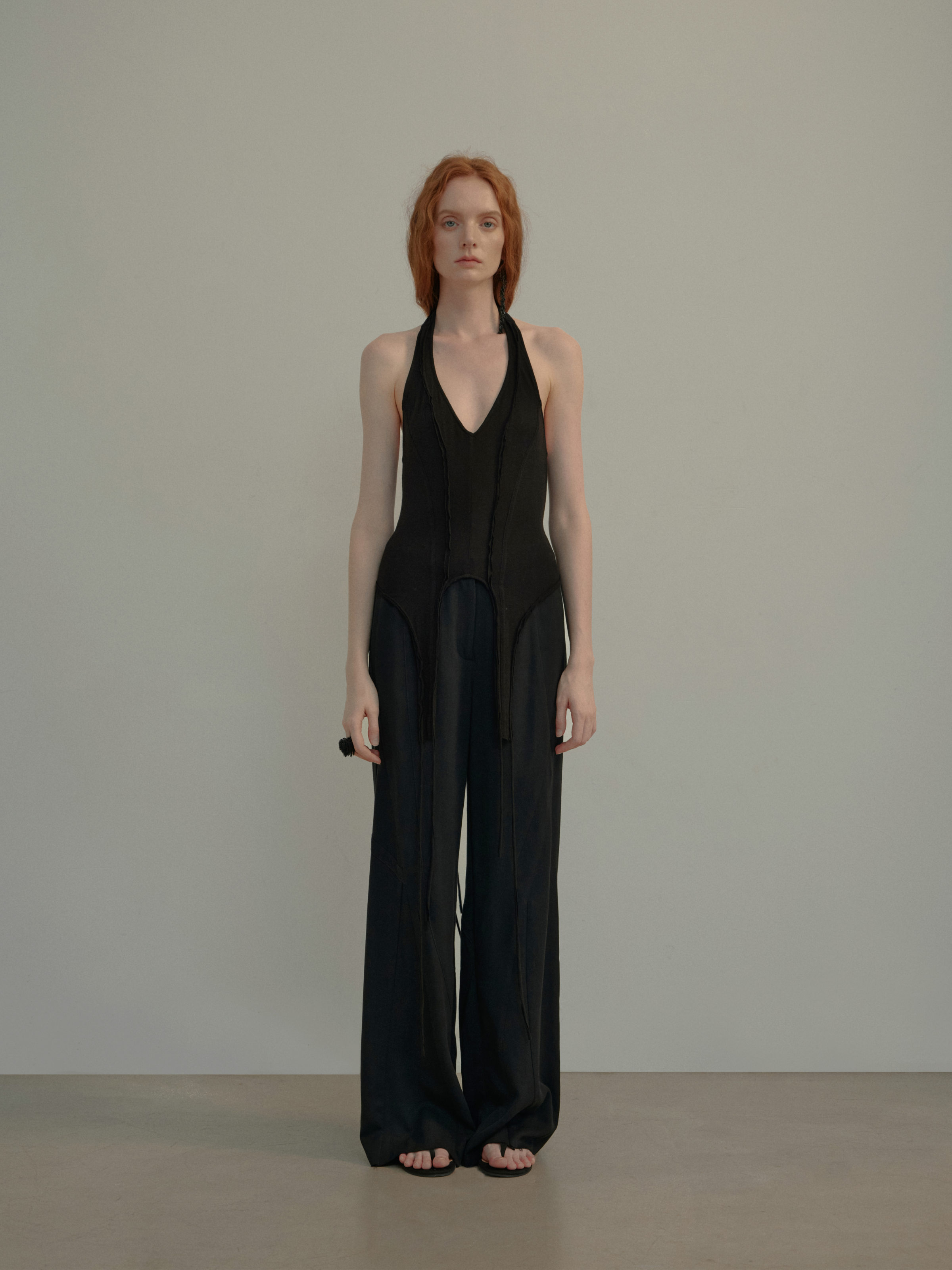 Black Straight-Leg Tailored Pants