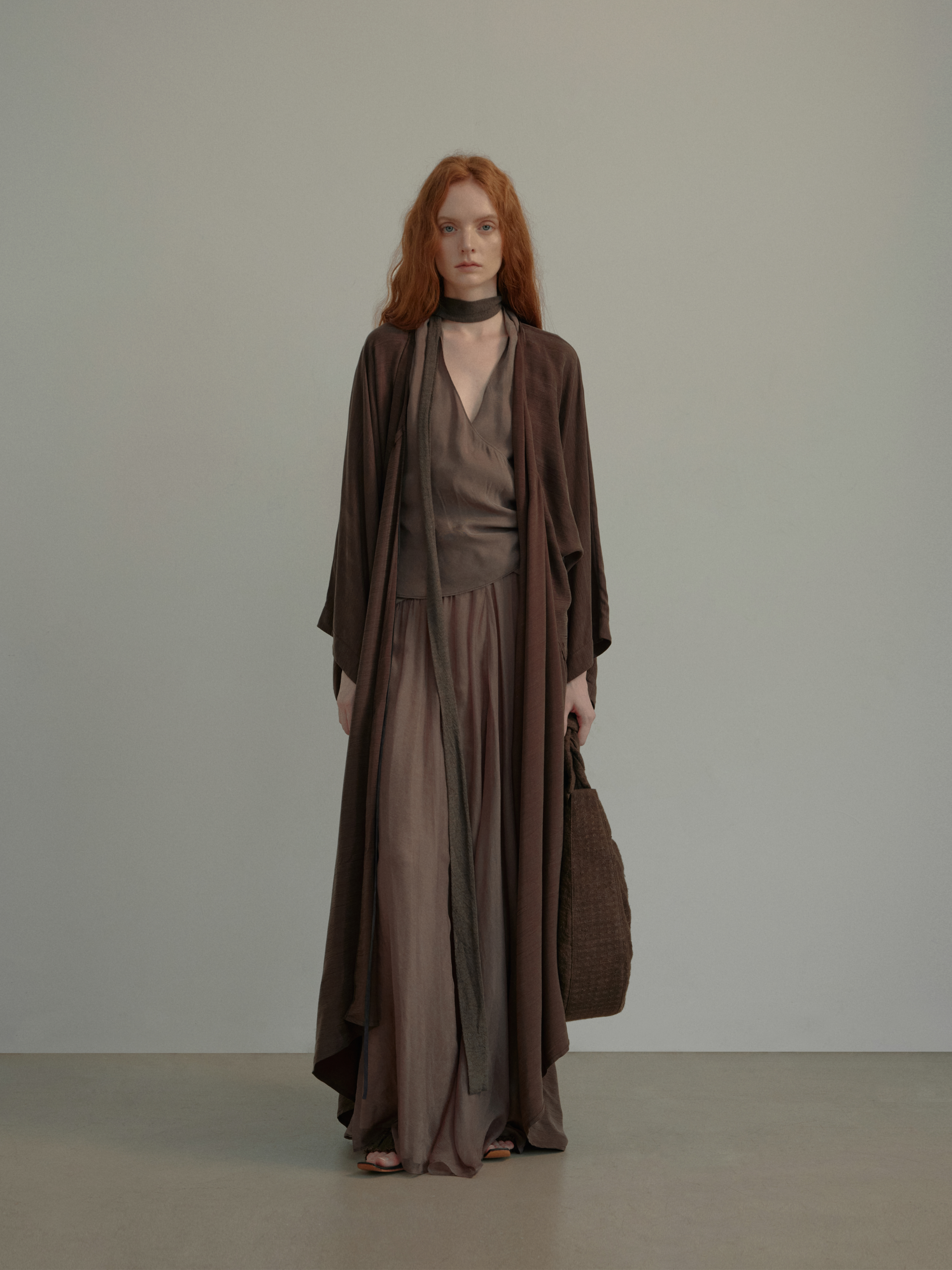 Brown Tie-Front Long Cardigan