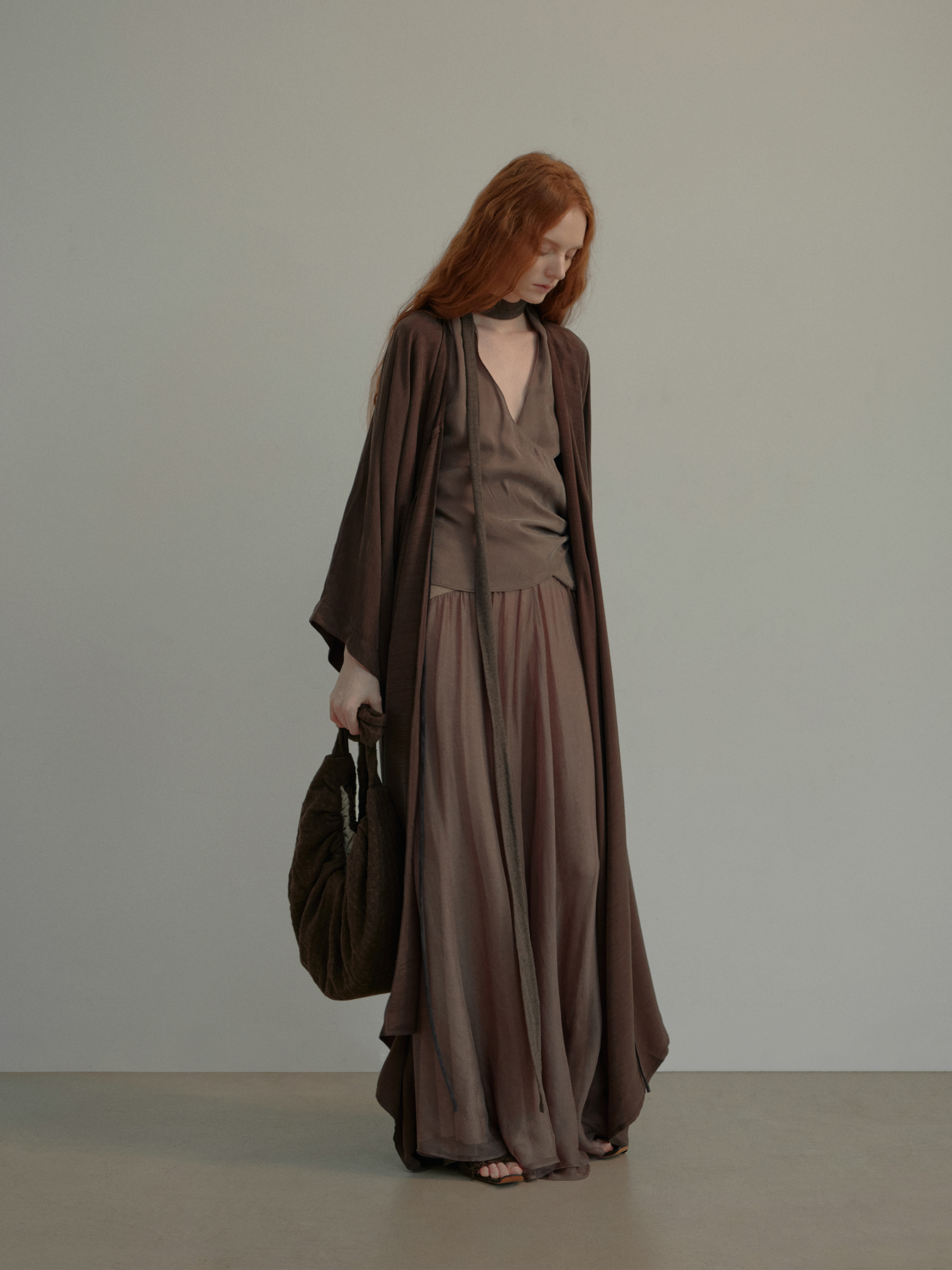 Brown Tie-Front Long Cardigan